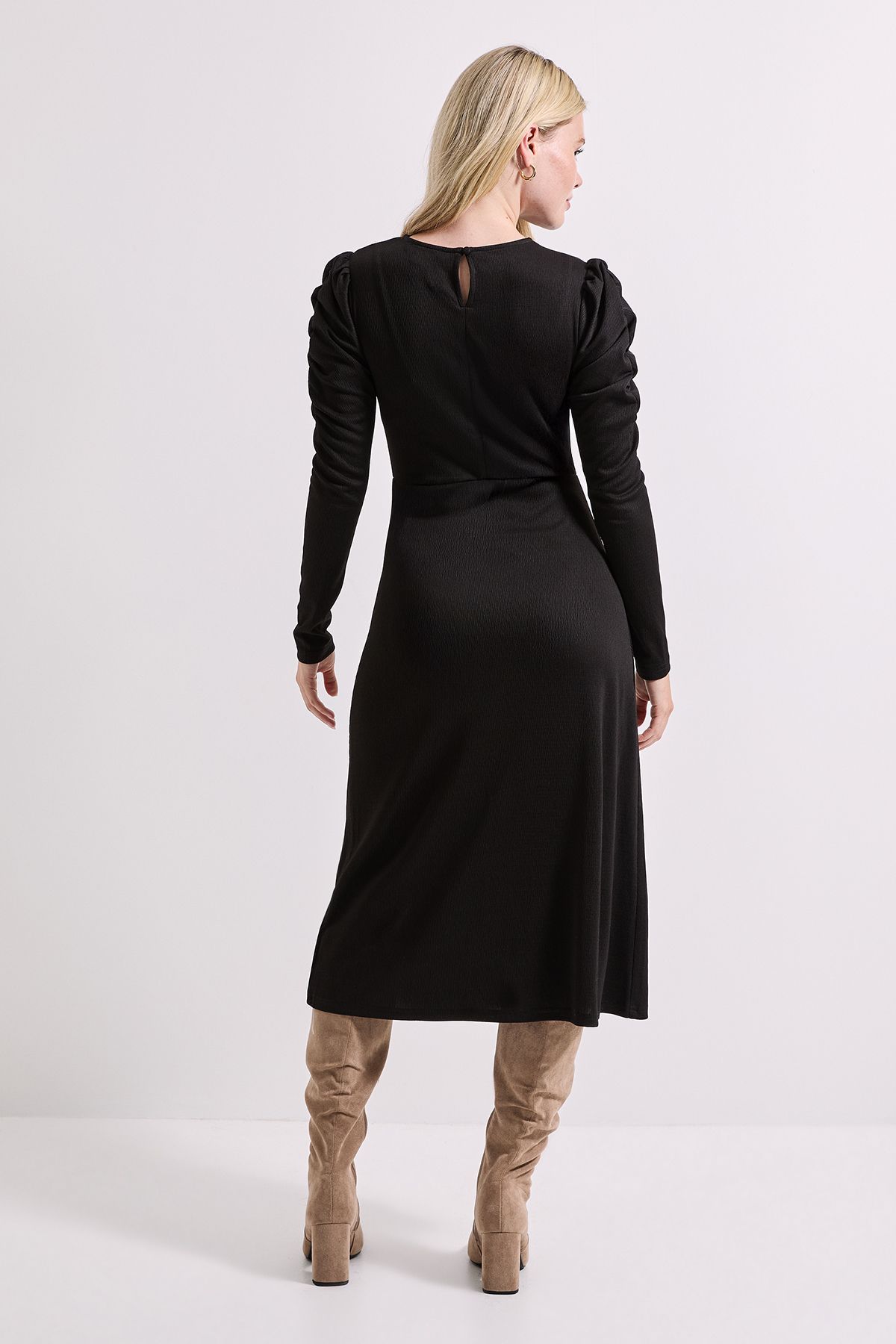 Dorothy Perkins Keyhole Long Sleeve Jersey Midi Dress Black image 3