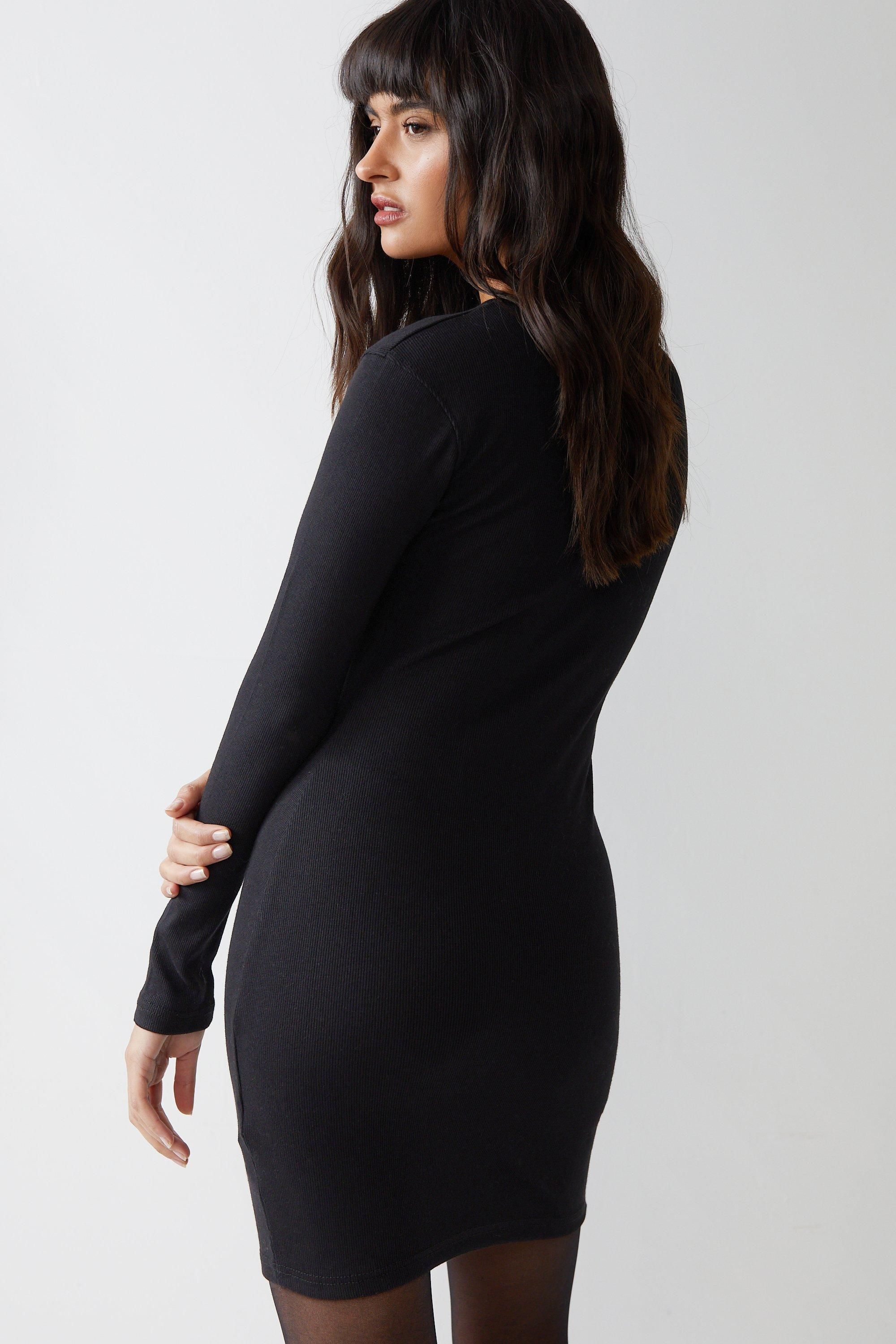 Warehouse Ribbed Midi Crew Neck Dress Black image 4