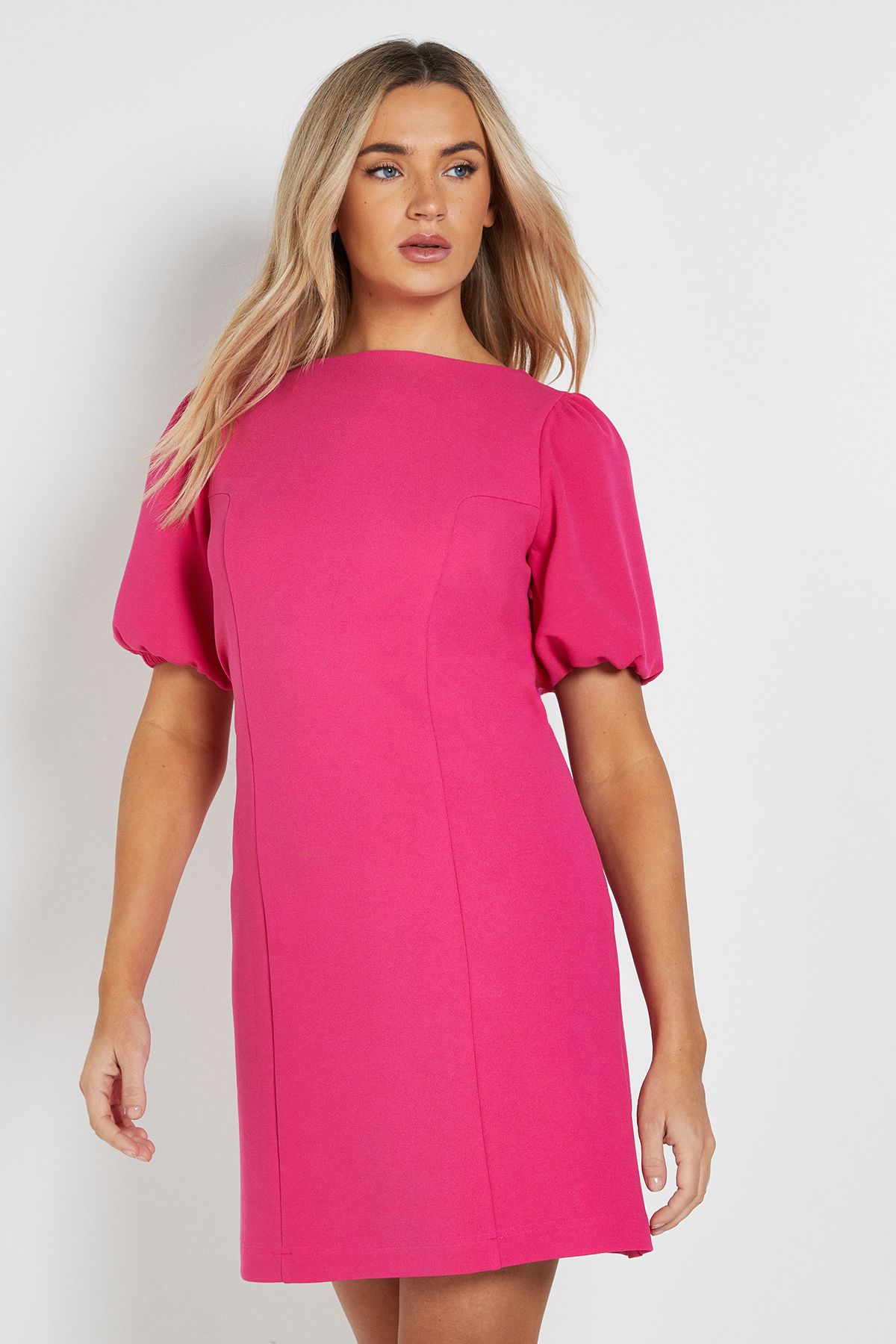Dorothy Perkins DP Luxe Puff Sleeve Bow Back Mini Dress Hot Pink