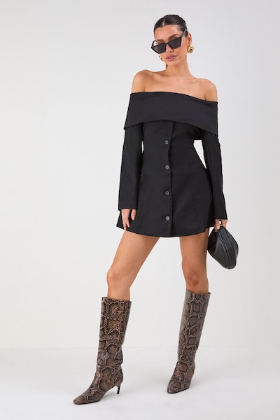 MissPap Tailored Bardot Blazer Mini Dress Black