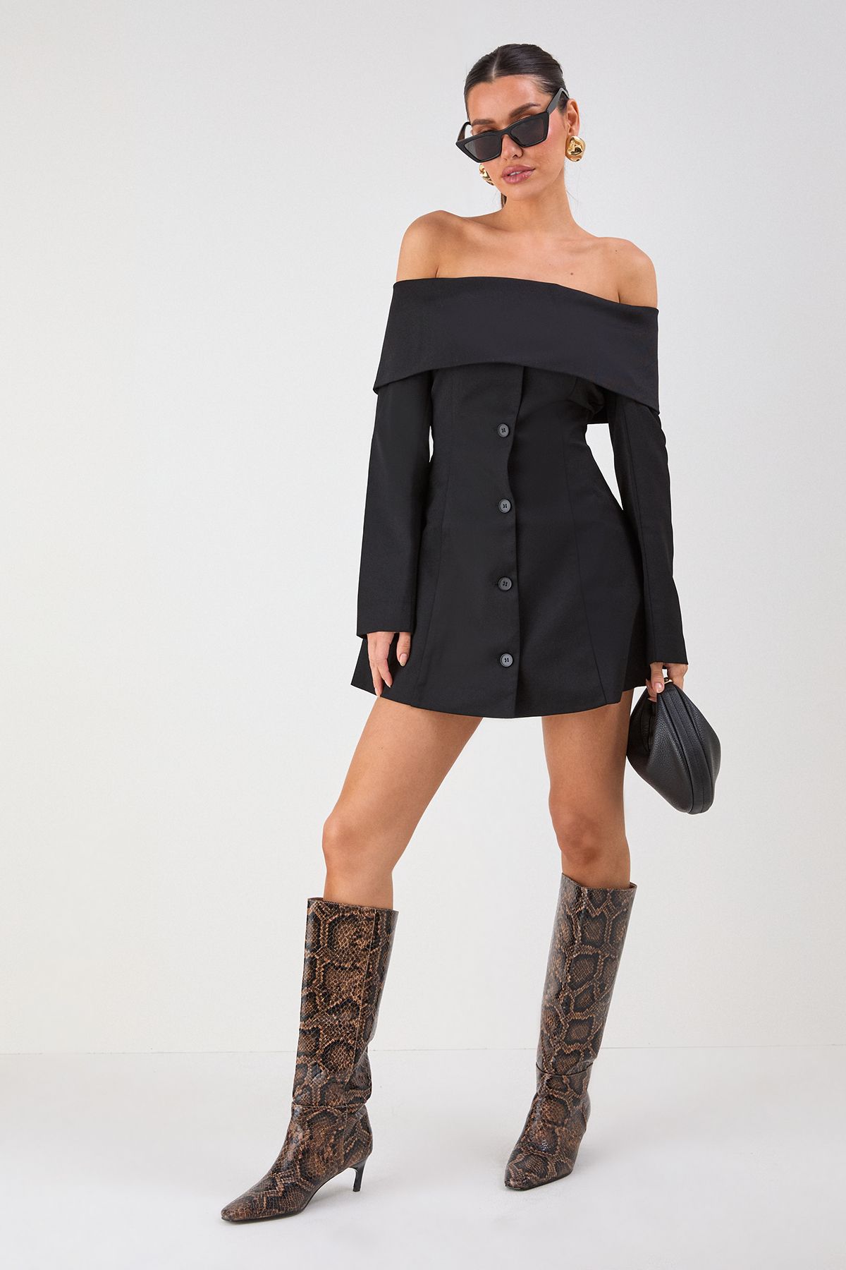 MissPap Tailored Bardot Blazer Mini Dress Black