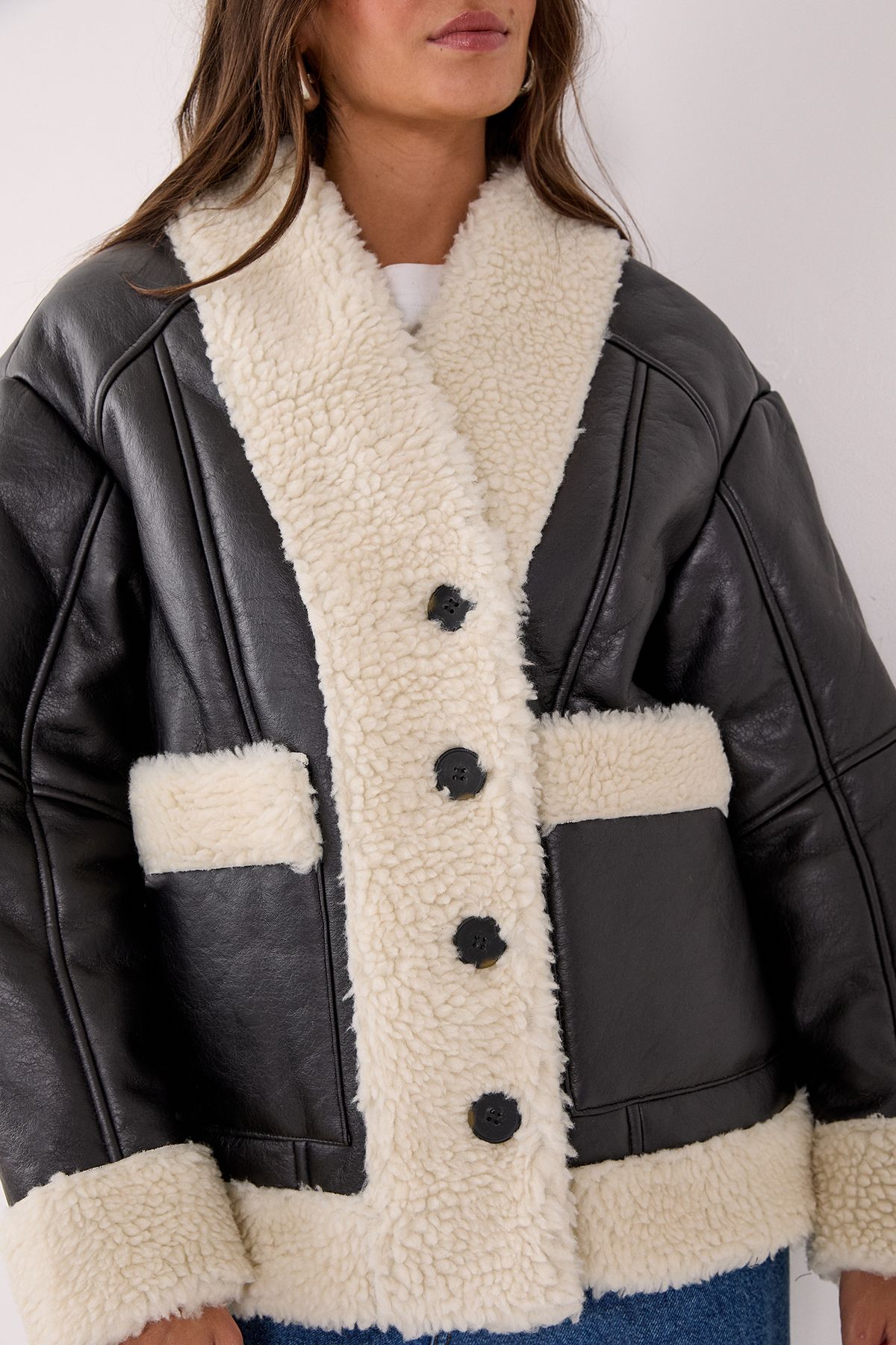 NastyGal Borg Bonded 80s Aviator Jacket Black image 4