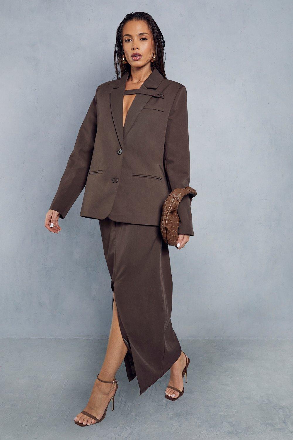 MissPap Oversized Strap Detail Blazer Chocolate image 4