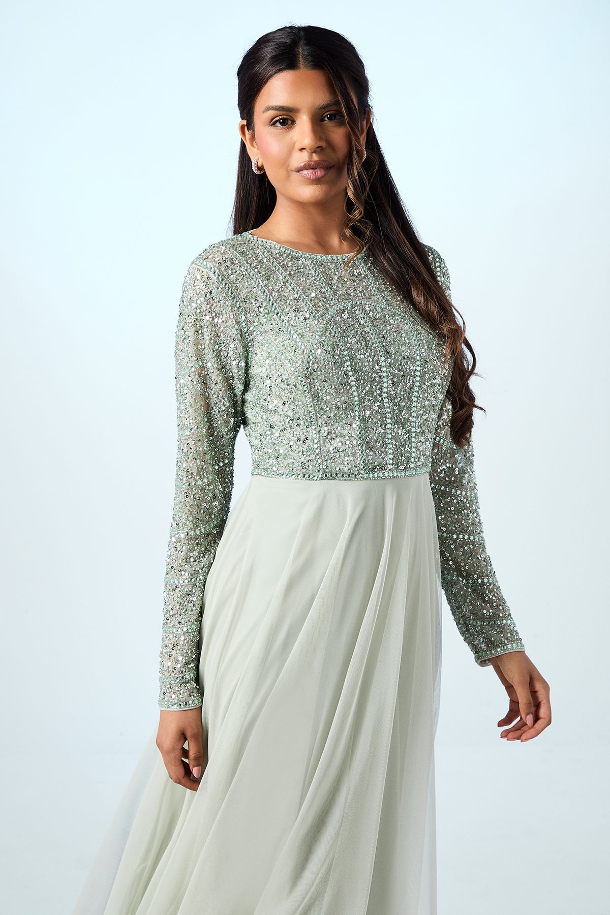 Coast Petite Mixed Gem Tulle Skirt Bridesmaid Dress Sage image 2