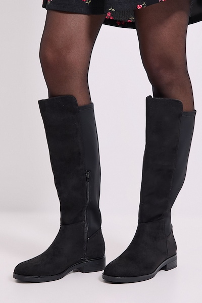 Dorothy Perkins Megan Faux Suede Stretch Back Flat Riding Boot Natural Black