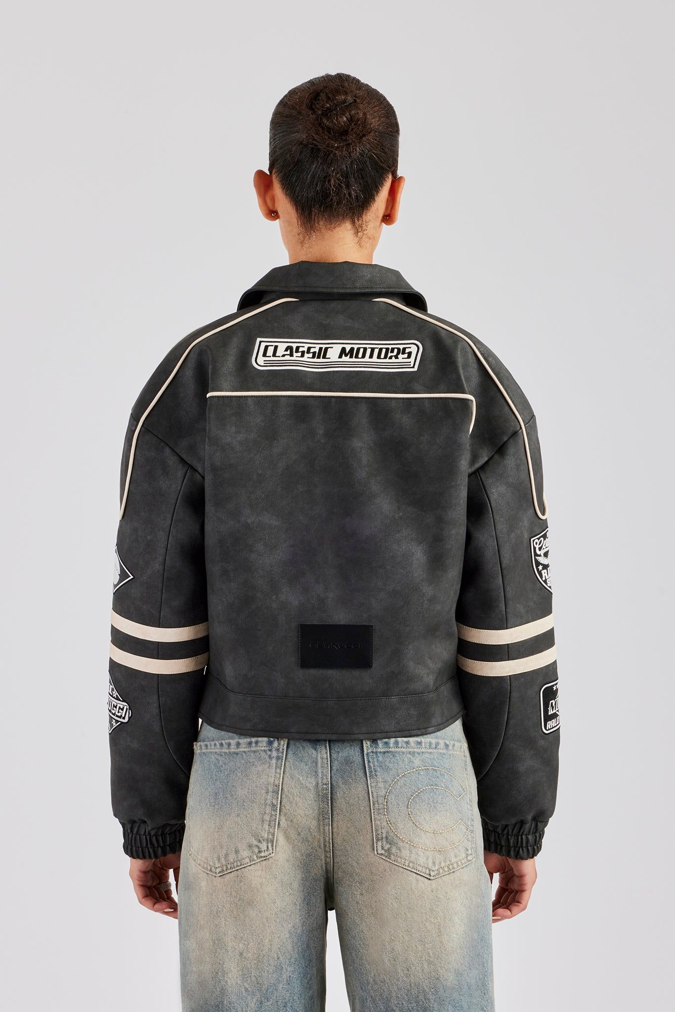 Cernucci PU Moto Badge Harrington Jacket - Charcoal image 2