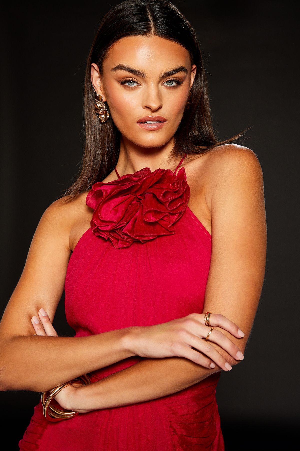 RUNWAY 1.8.1.8 Runway 1.8.1.8 Corsage Detail Halter Neck Maxi Dress Pink image 4