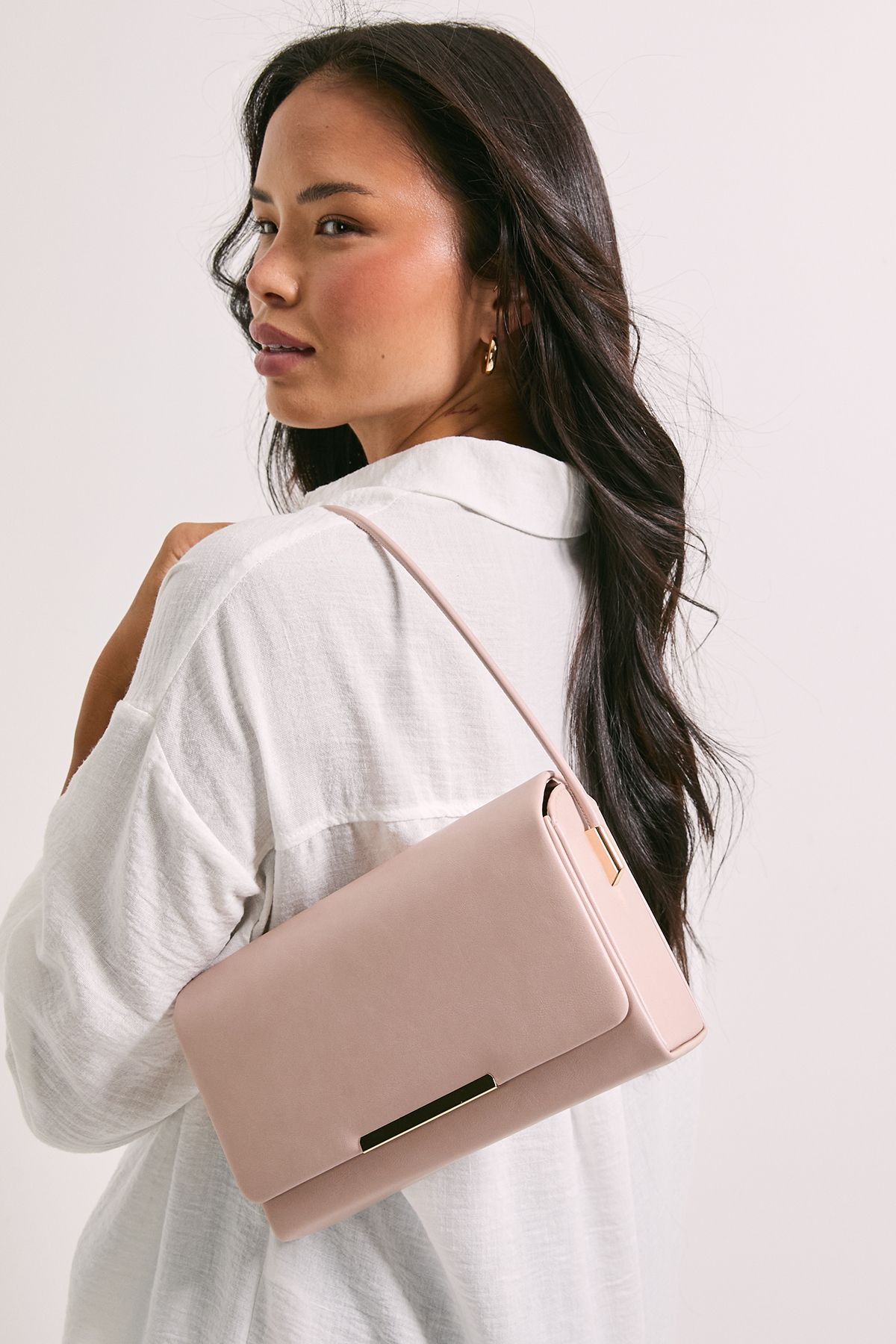 Dorothy Perkins Tia Faux Leather Flapover Structured Shoulder Bags Blush image 1