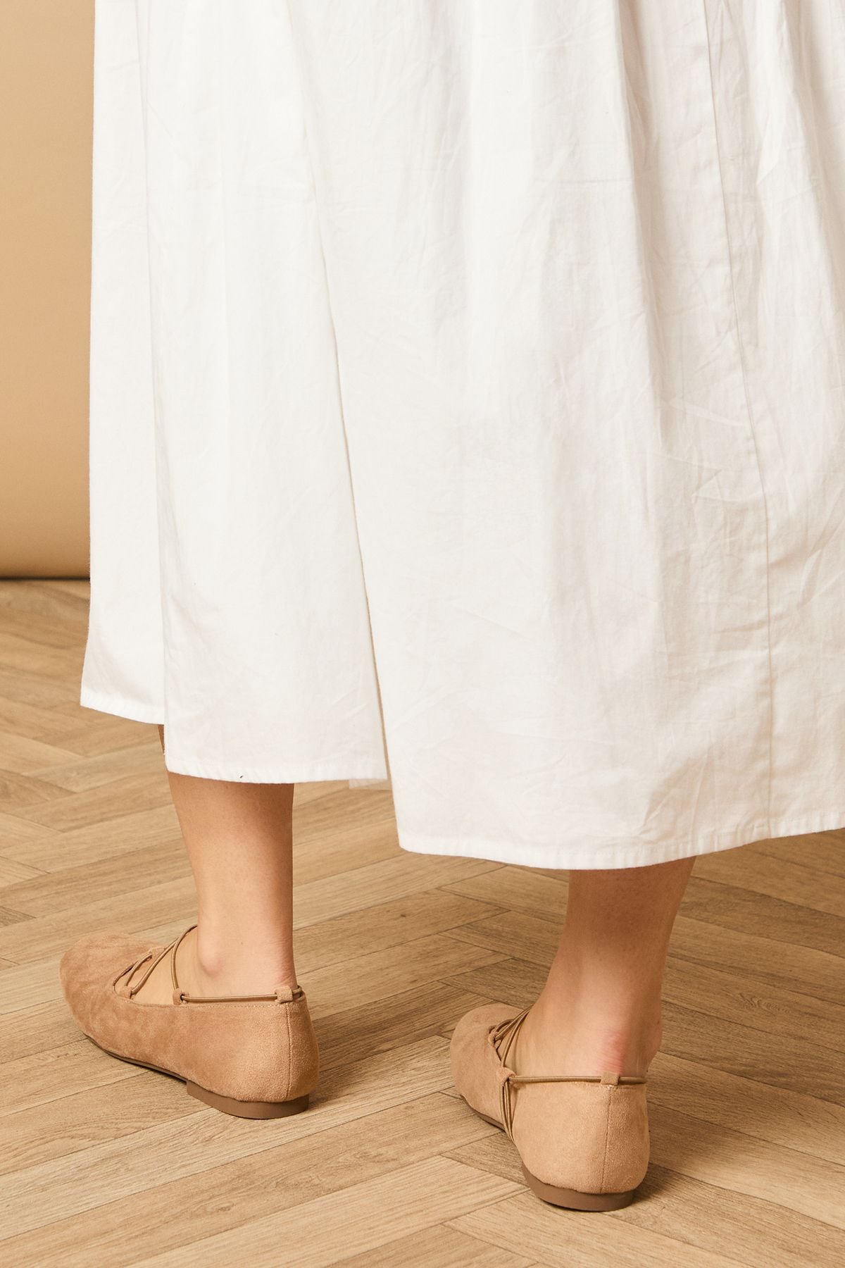 Oasis Damarra Elasticated Faux Suede Square Block Toe Ballet Pumps Taupe image 4