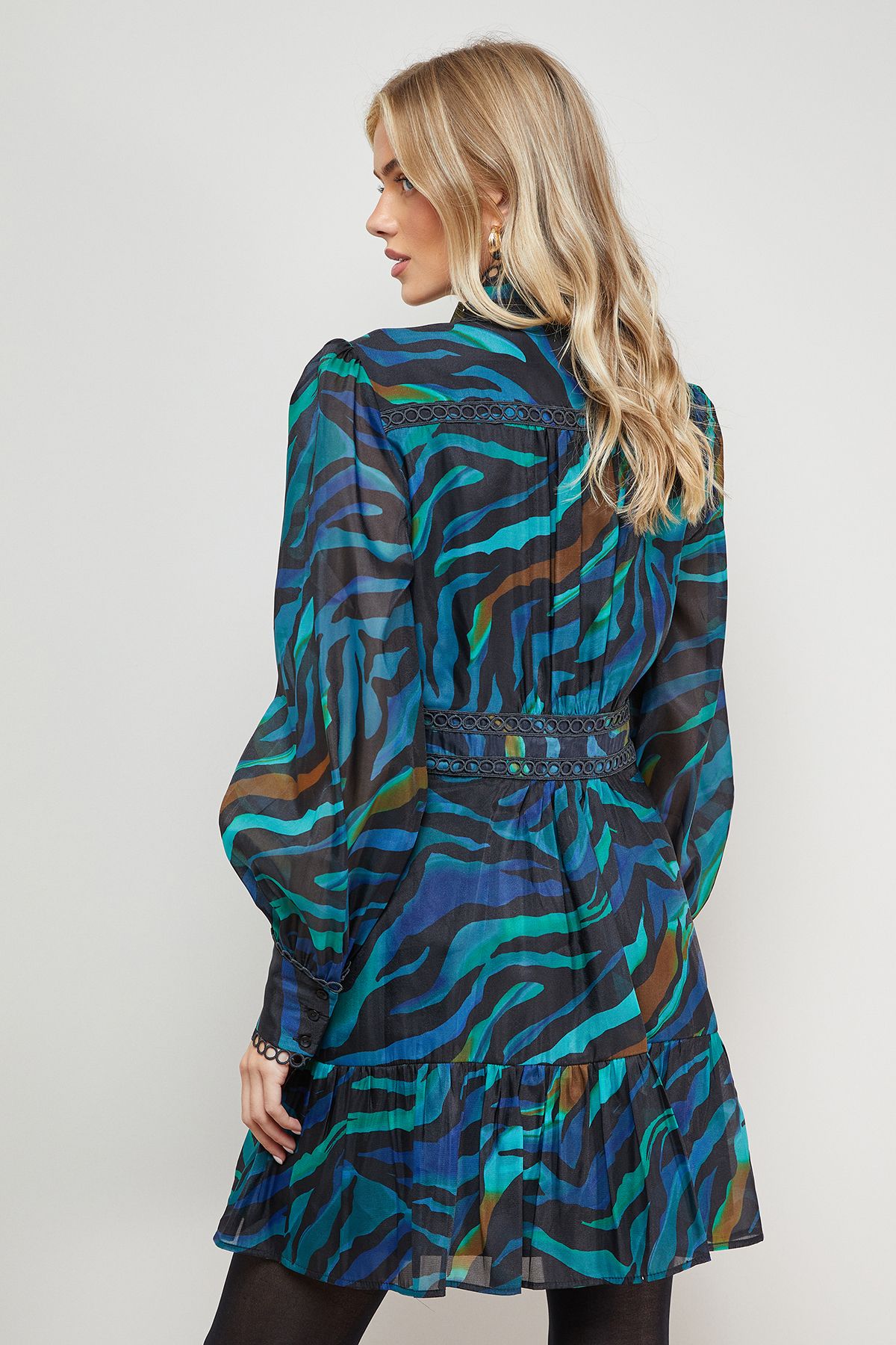 Oasis Printed Lace Trim Boho Shirt Mini Dress Multi image 3