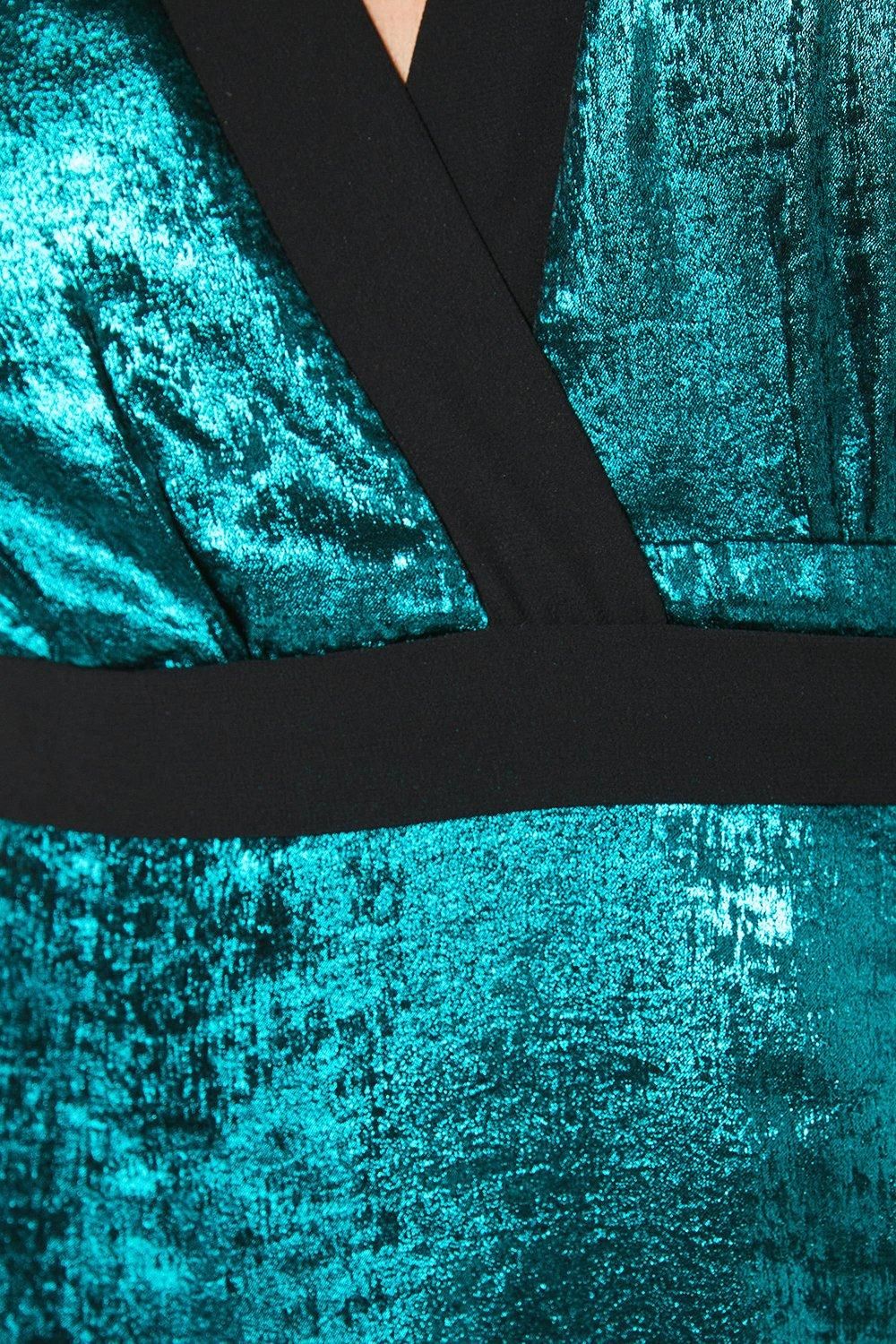 Coast Petite Party Metallic Long Sleeve Wrap Midi Dress Teal image 5