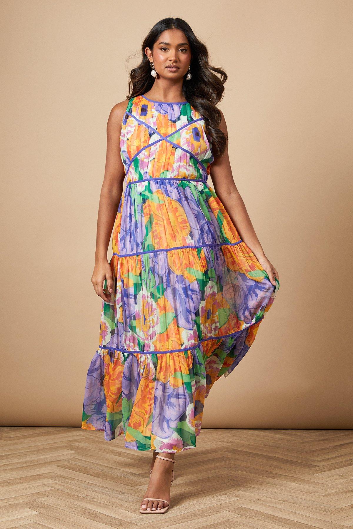 Oasis Floral Contrast Panel Midi Dress Floral image 1