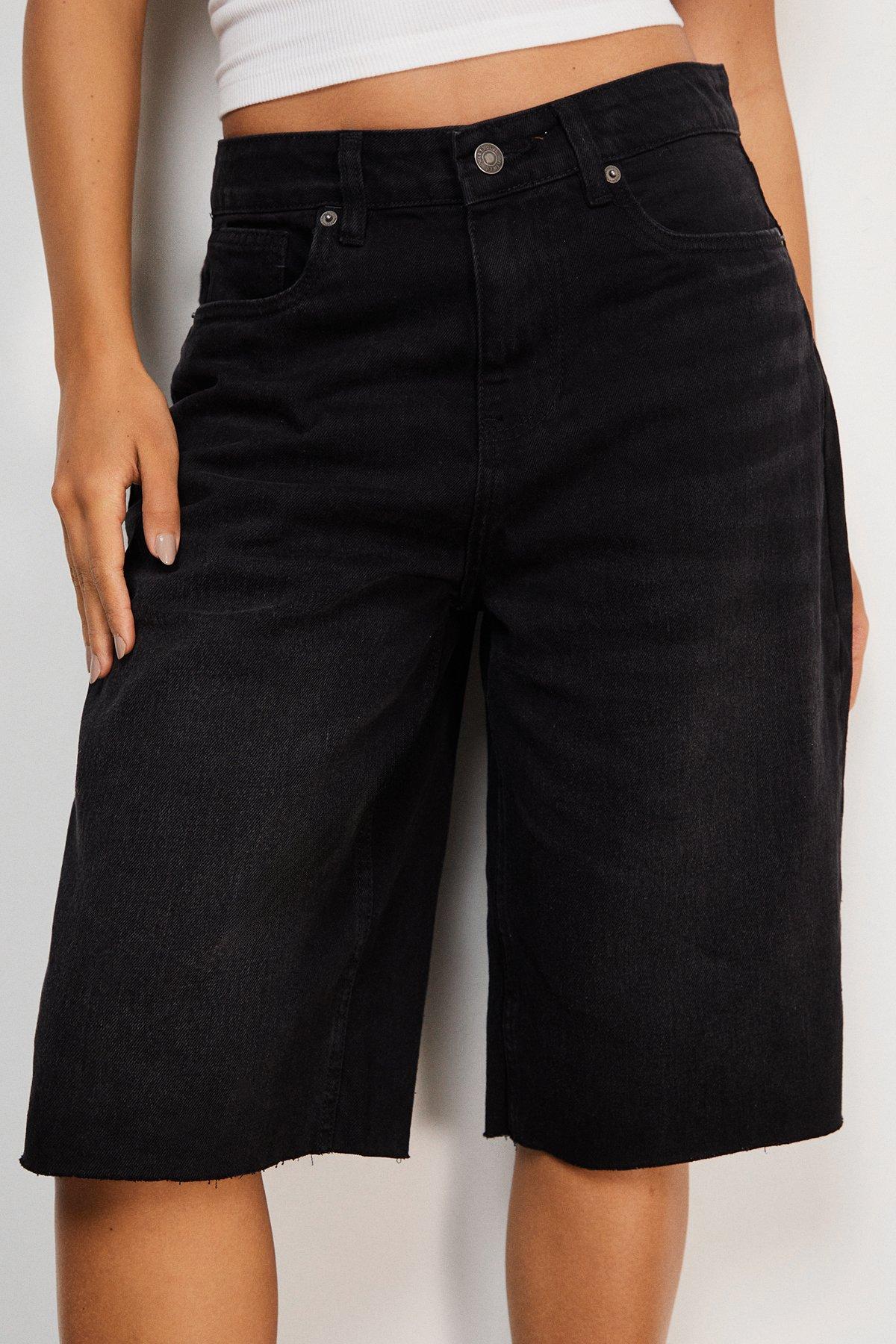 Warehouse Raw Edge Low Waist Dad Shorts Washed Black image 4