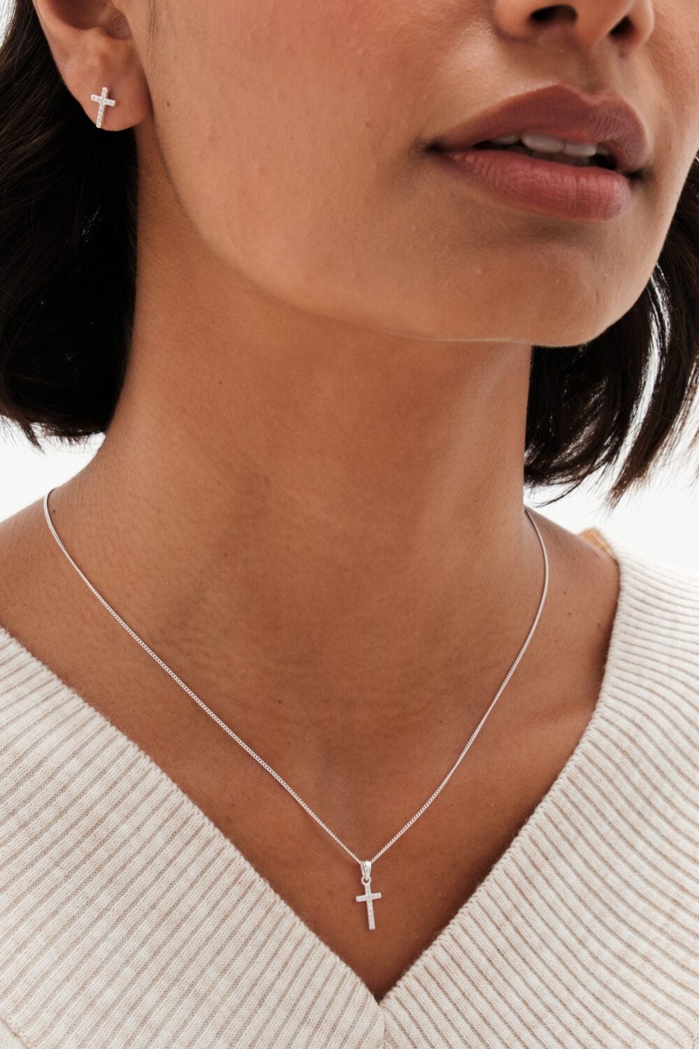 Simply Silver Sterling Silver 925 Cubic Zirconia Cross Set - Gift Boxed image 3