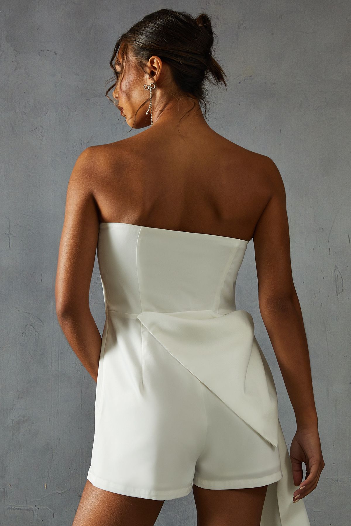 MissPap Satin Draped Bow Playsuit White image 3