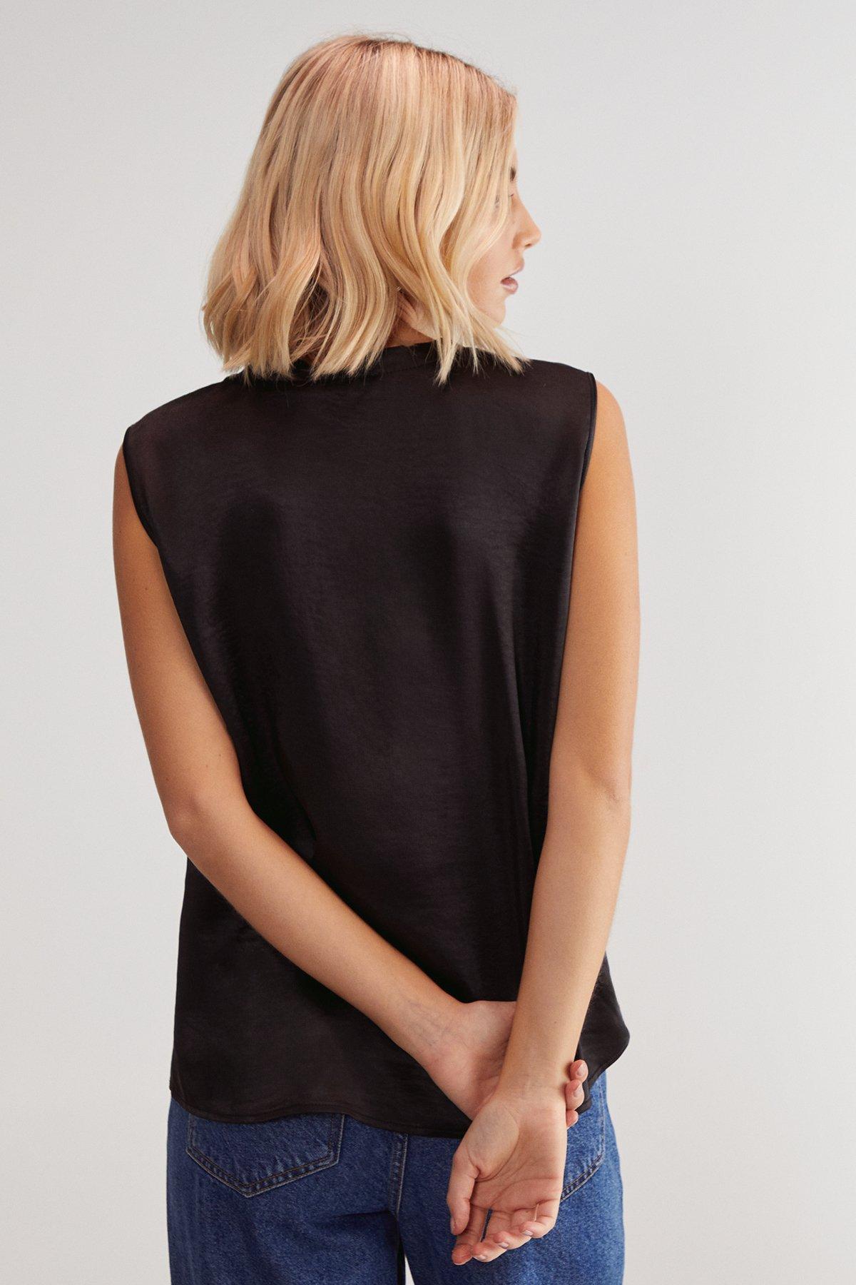 NastyGal Textured Satin Button Through Collarless Vest Black image 4