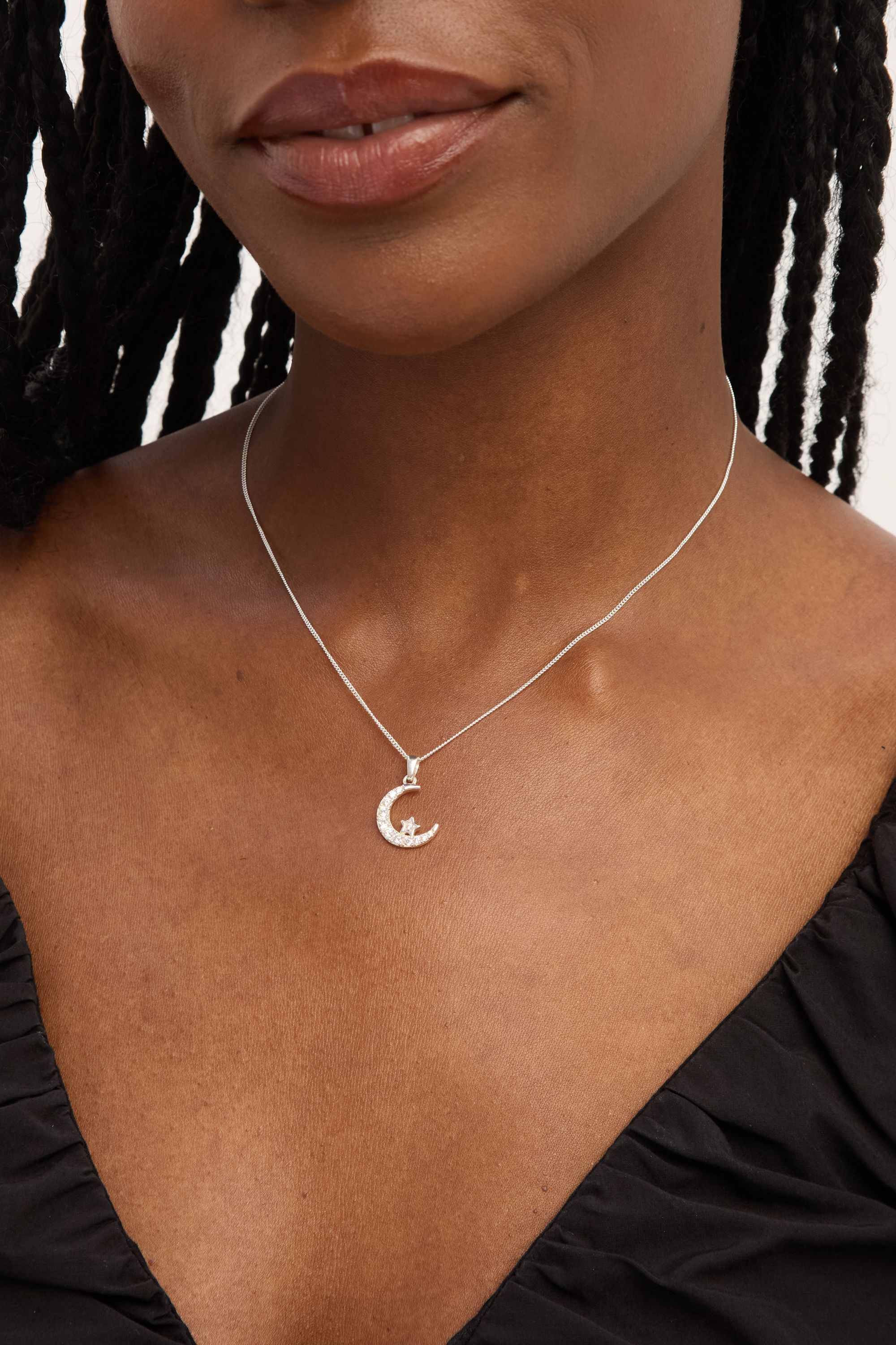 Simply Silver Sterling Silver 925 Cubic Zirconia Crescent Pendant image 3