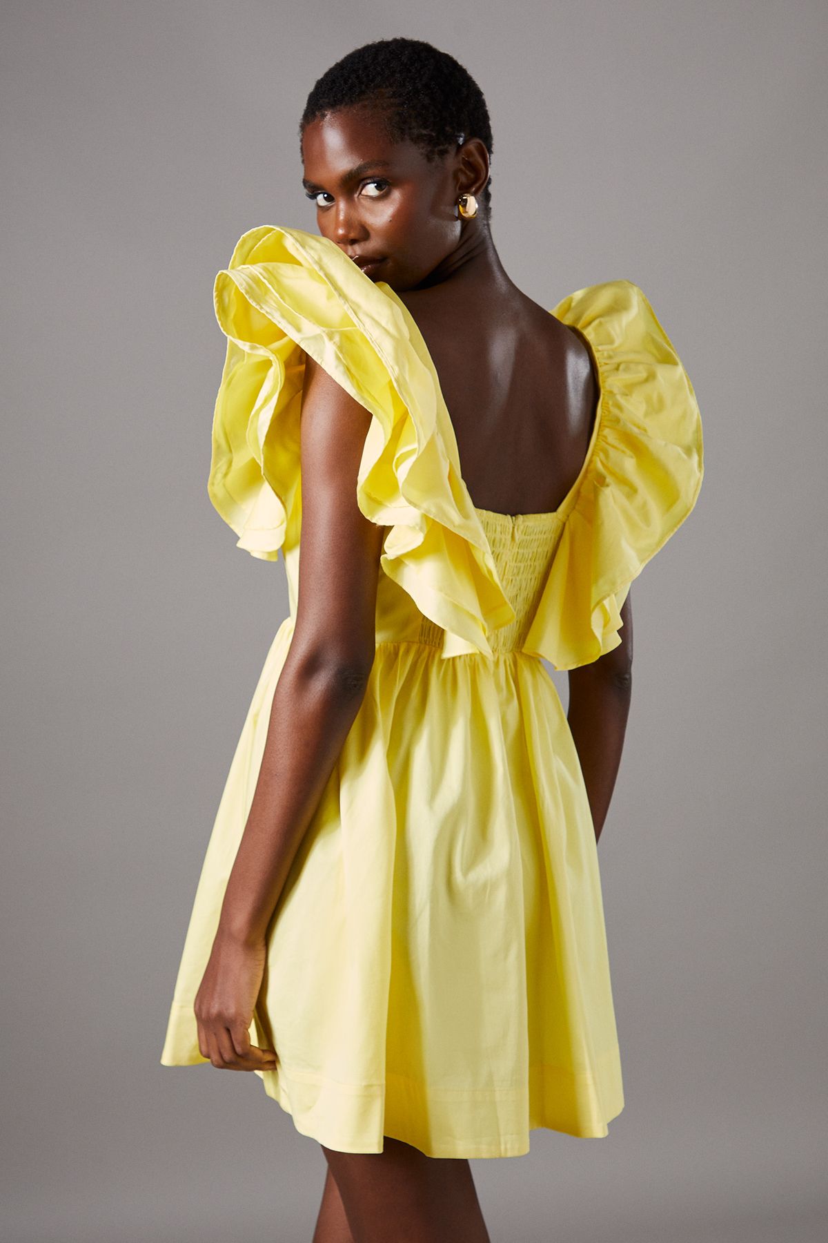 Coast Frill Shoulder Mini Dress Yellow image 3