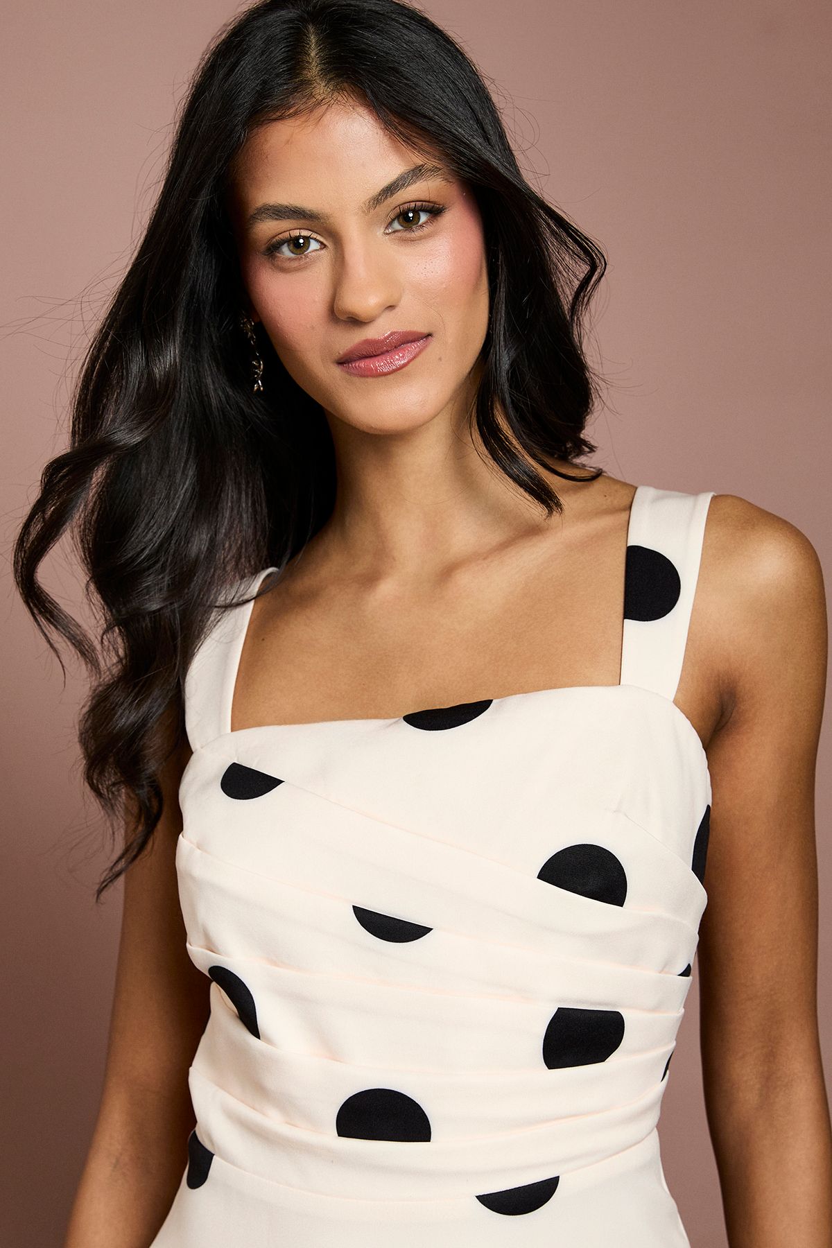 Coast Petite Spot Print Pleat Full Skirted Detail Midi Dress Ivory image 4