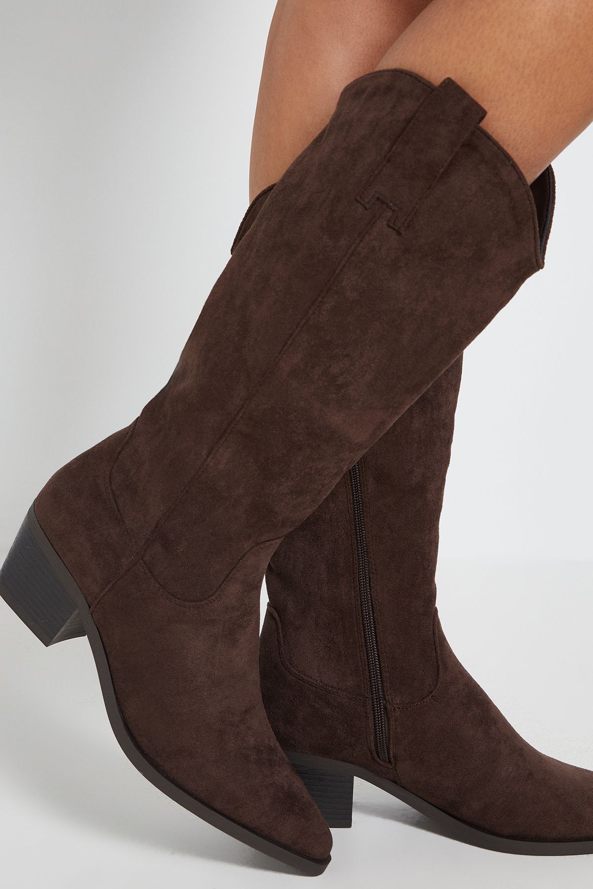 Dorothy Perkins Maya Faux Suede Western Calf Boots Chocolate image 4