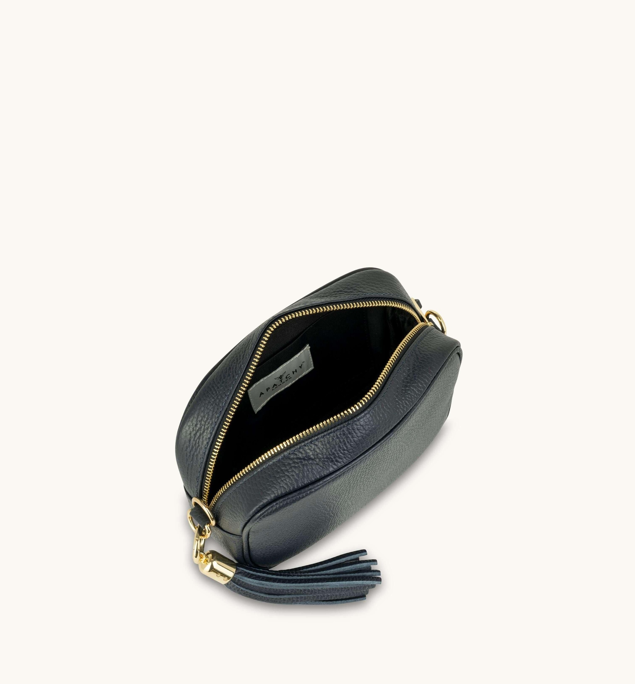 Apatchy London Navy Leather Crossbody Bag With Leather & Canvas Strap image 5