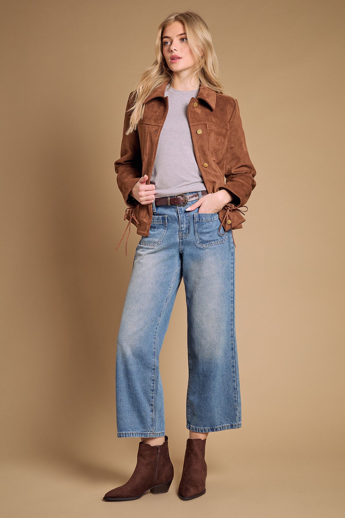 Oasis Debbie Faux Suede Covered Gusset Western Ankle Boots Chocolate image 2