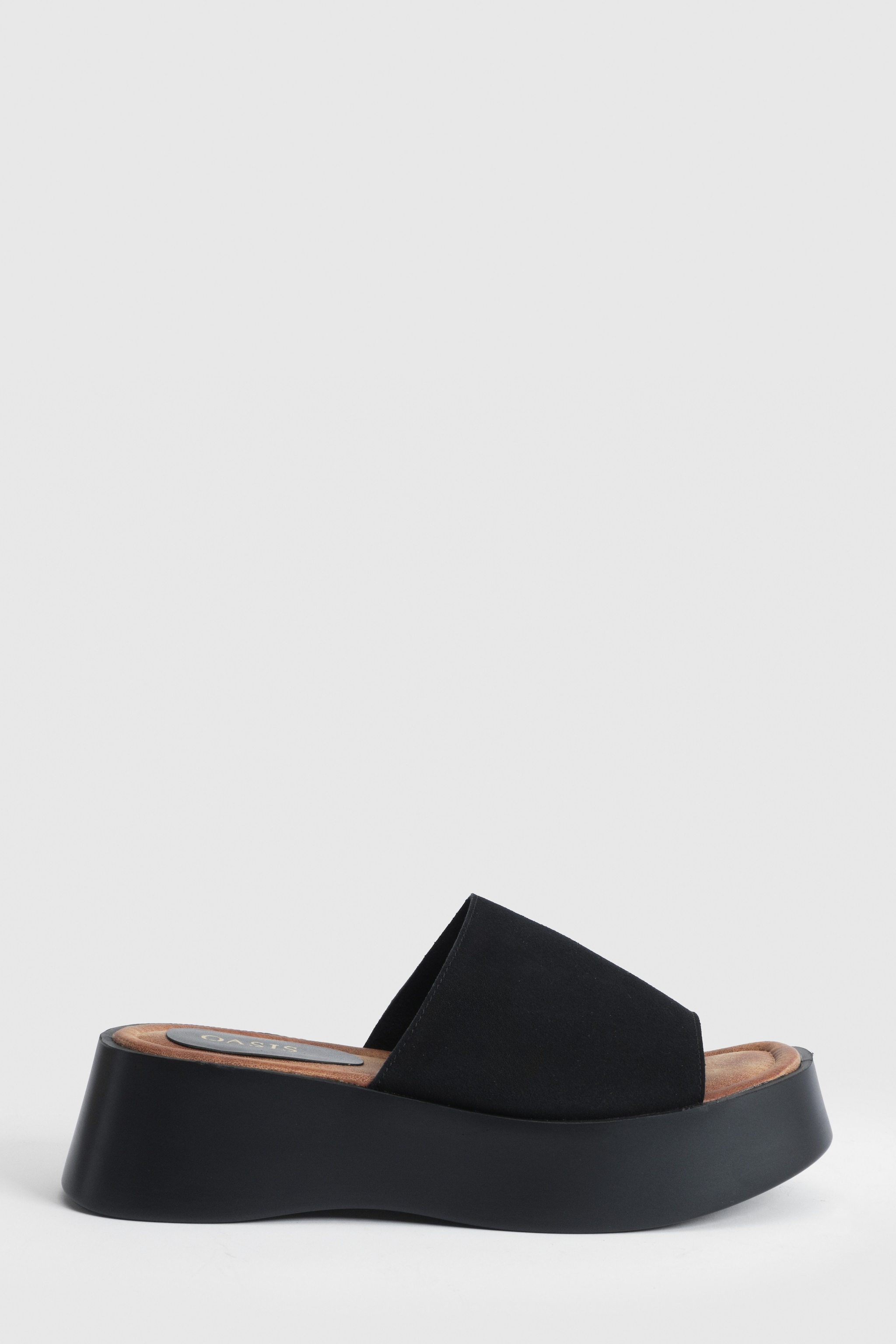 Oasis Rickie Faux Suede Chunky Casual Wedge Mules Natural Black