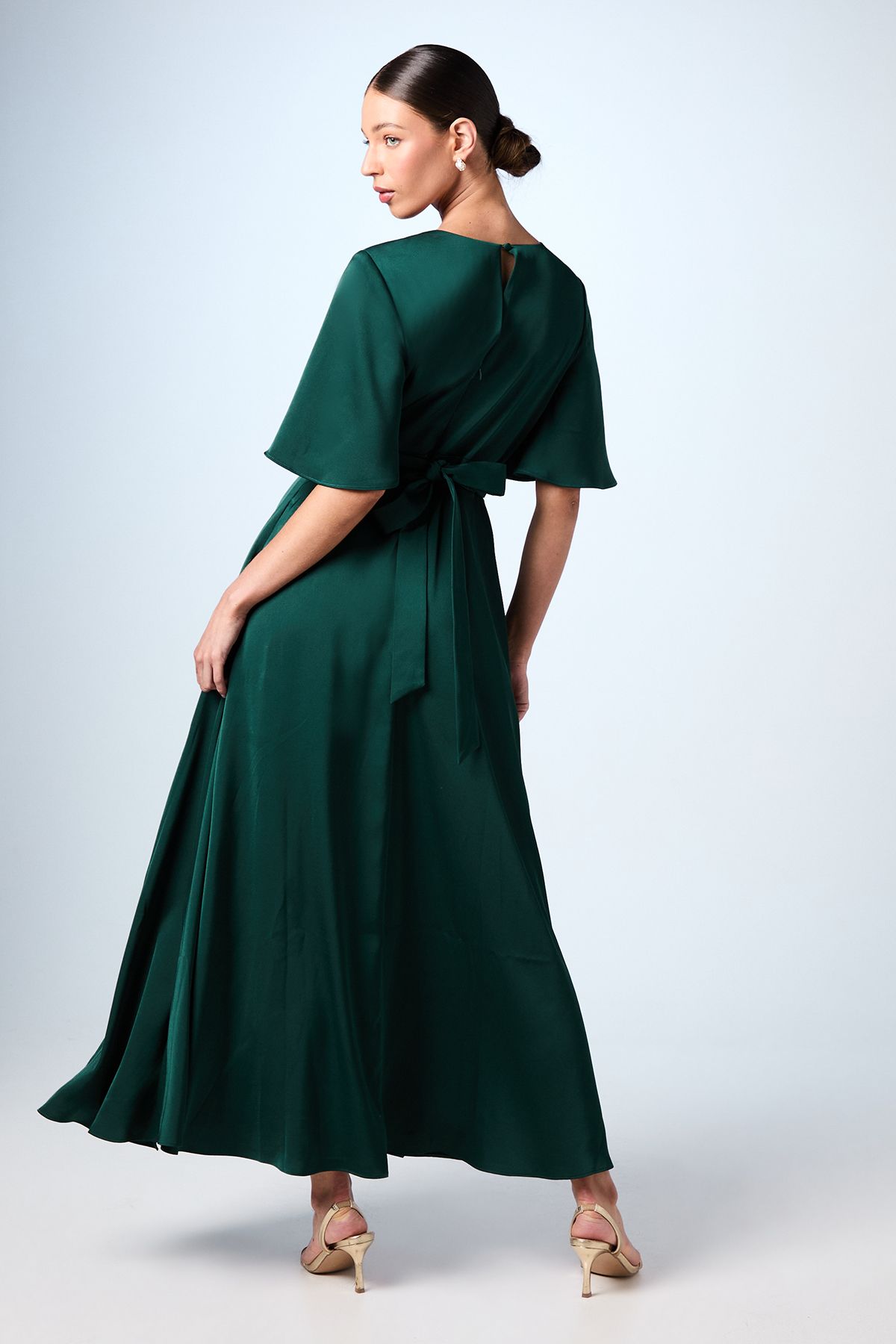 Coast Angel Sleeve Wrap Satin Maxi Bridesmaid Dress Emerald image 3