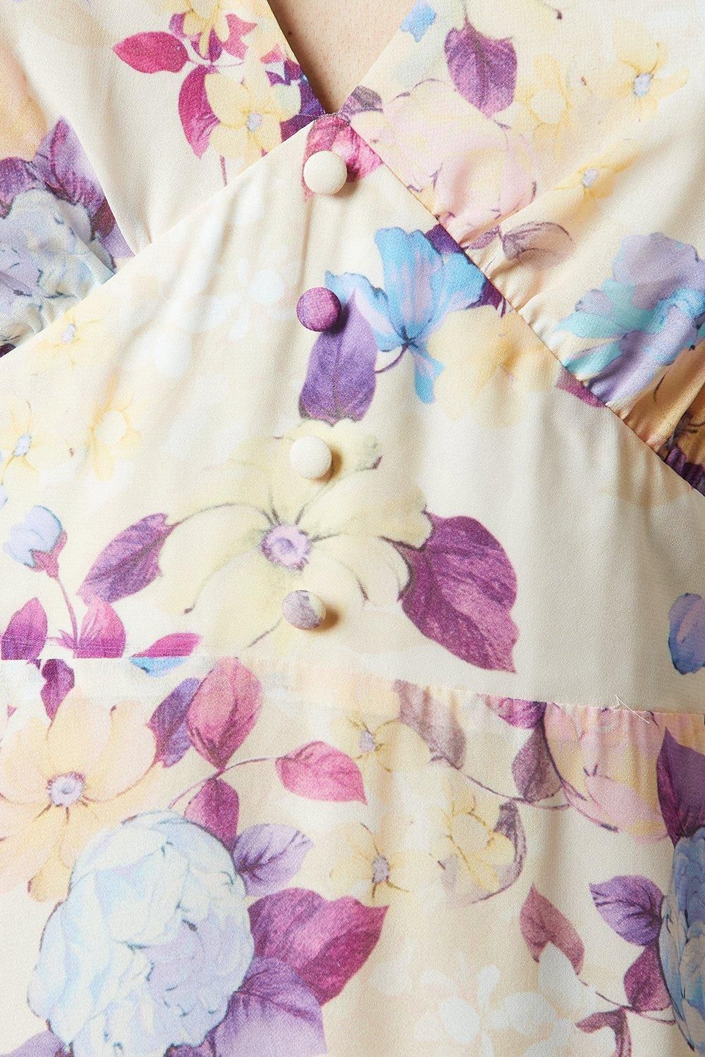 Oasis Floral Button Long Sleeve Midi Dress Cream image 5