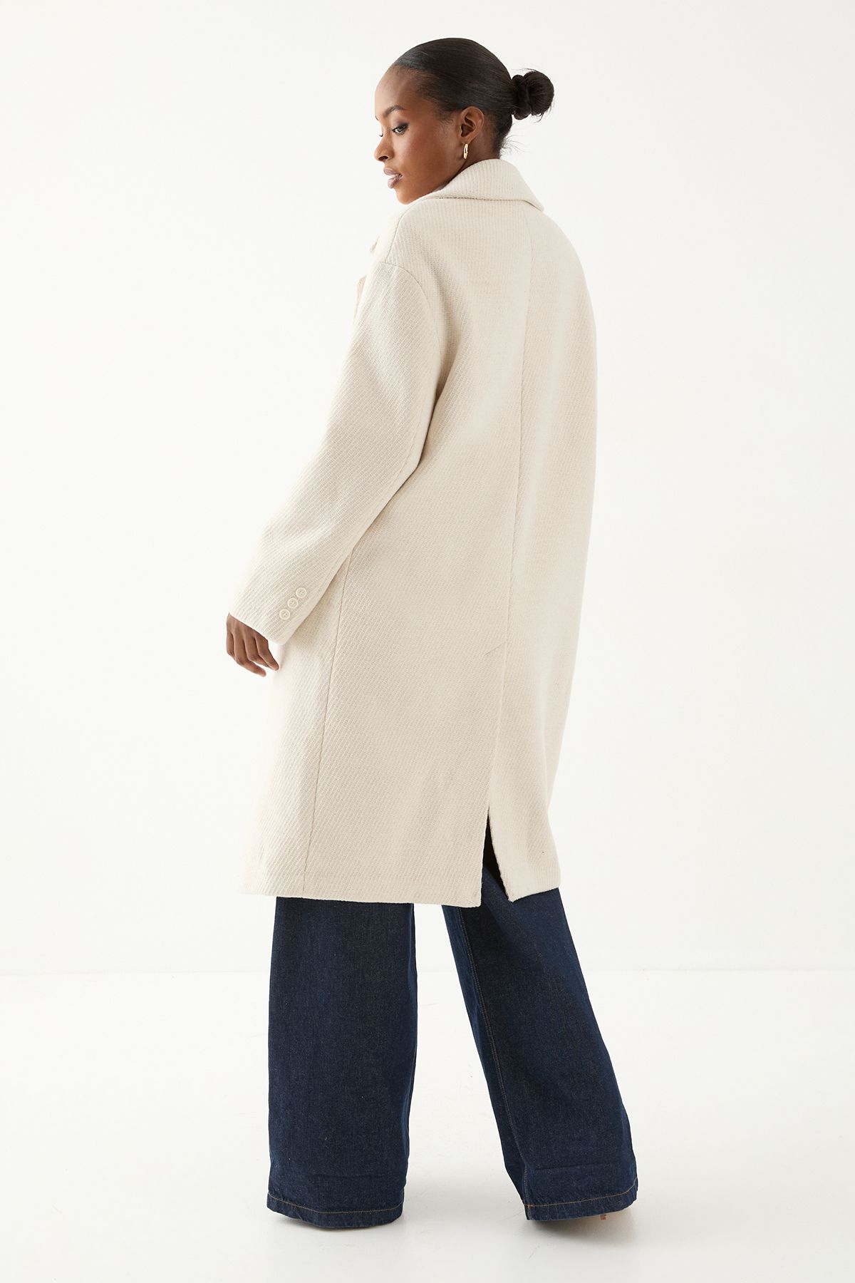 MissPap Wool Look Textured Coat Cream image 5
