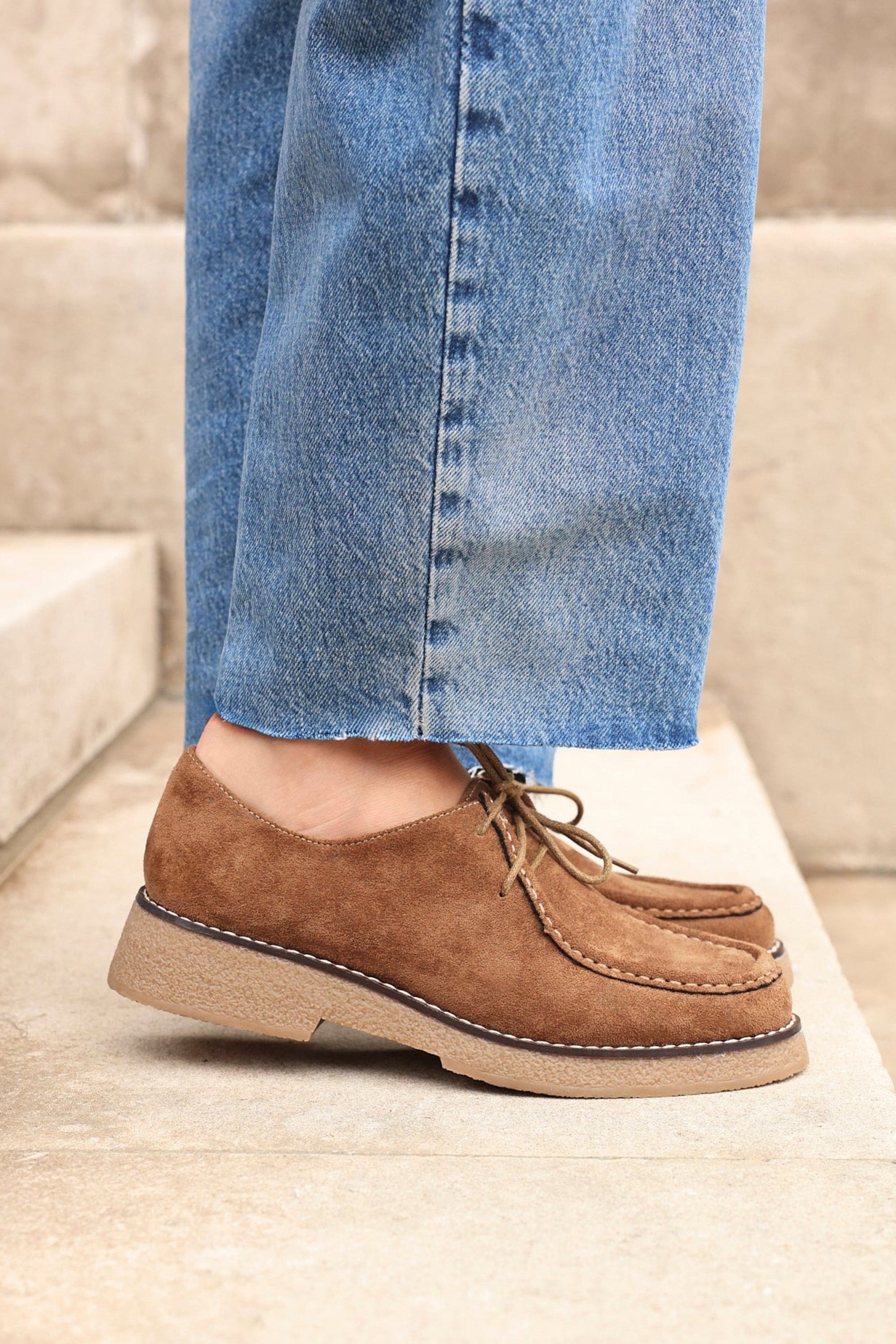 Linzi Perth Tan Faux Suede Laced Chunky Loafer image 6