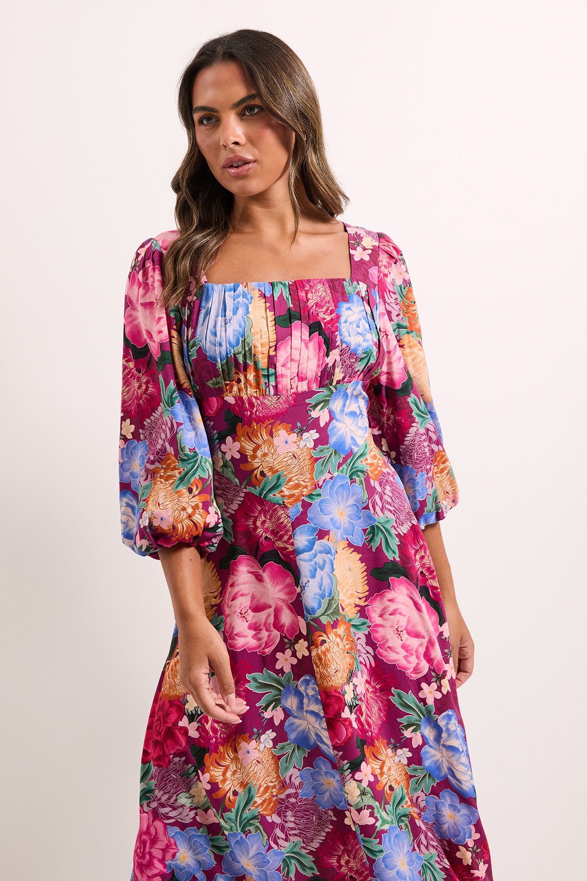 Dorothy Perkins Floral Ruched Bust Drop Waist Midi Dress Floral image 3