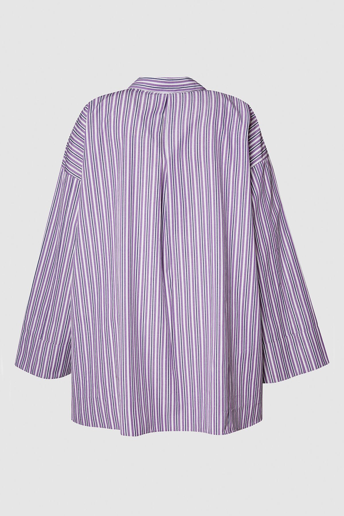 NastyGal Plus Cotton Stripe Extreme Oversized Wide Cuff Shirt Purple image 3