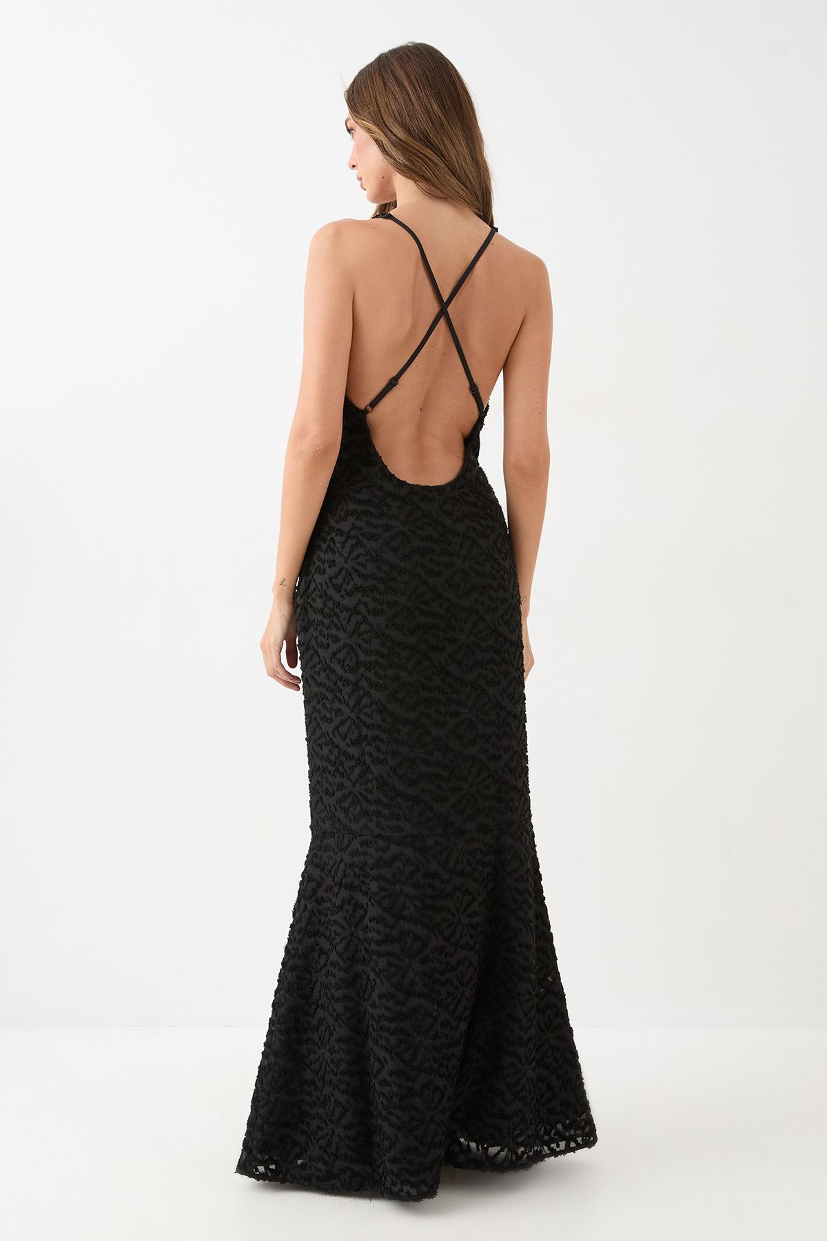 MissPap Textured Floral Chiffon Bias Maxi Black image 3