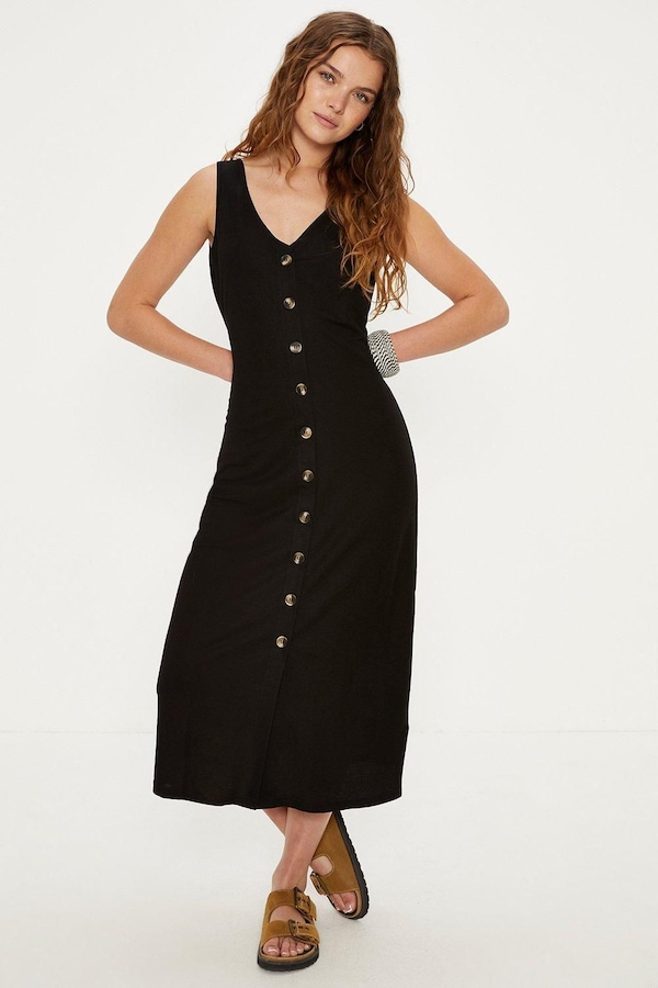 Oasis Button Through Pique Midi Dress Black