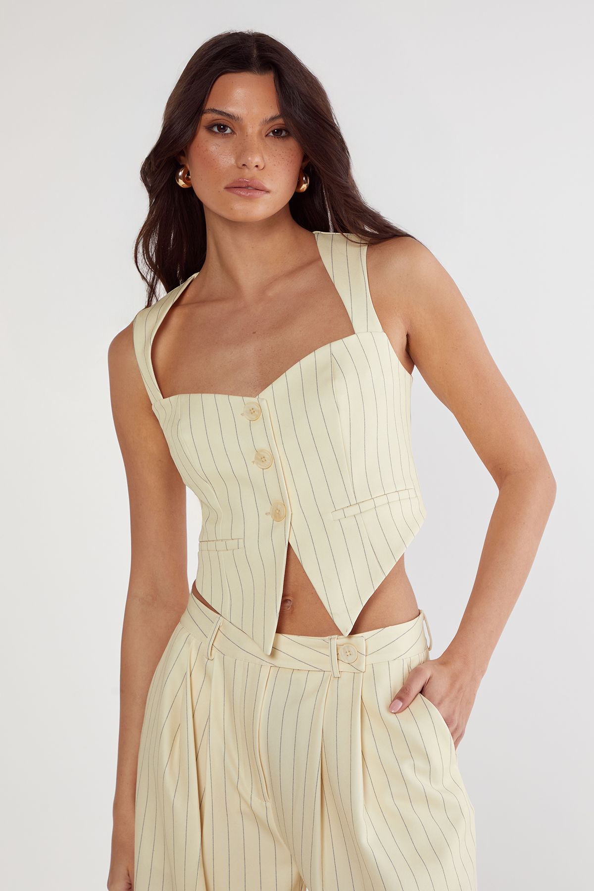 NastyGal Butter Pinstripe Tailored Vest Butter image 1