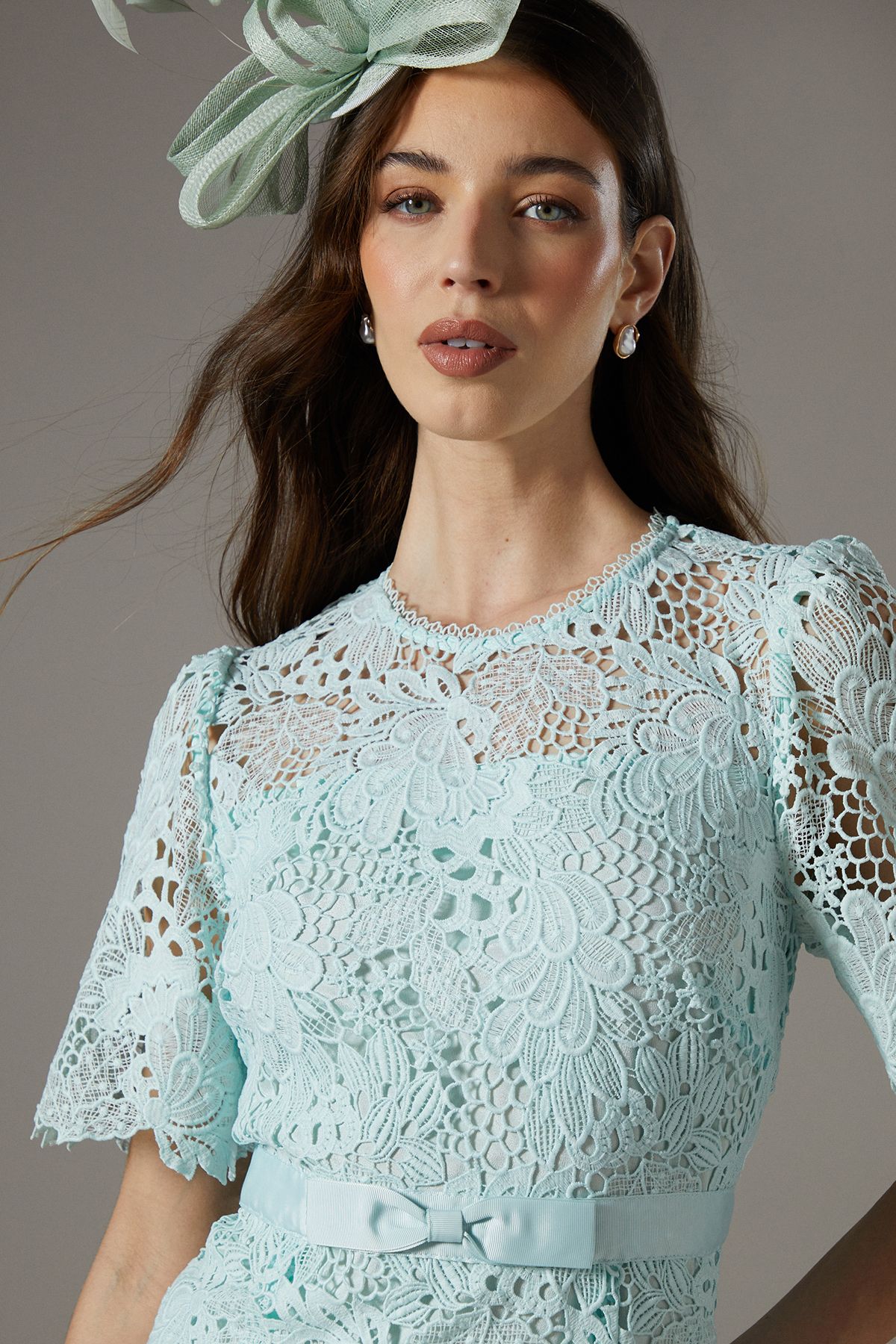 Coast Lace Midi Dress With Bow Belt Sage image 2