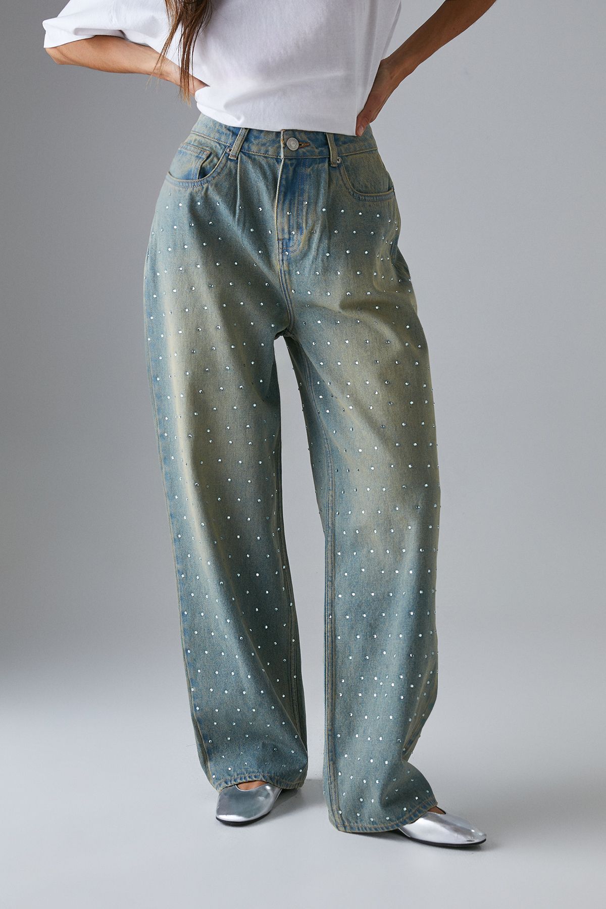 Warehouse Hotfix Embellished Denim Boyfriend Jean Vintage Wash image 1