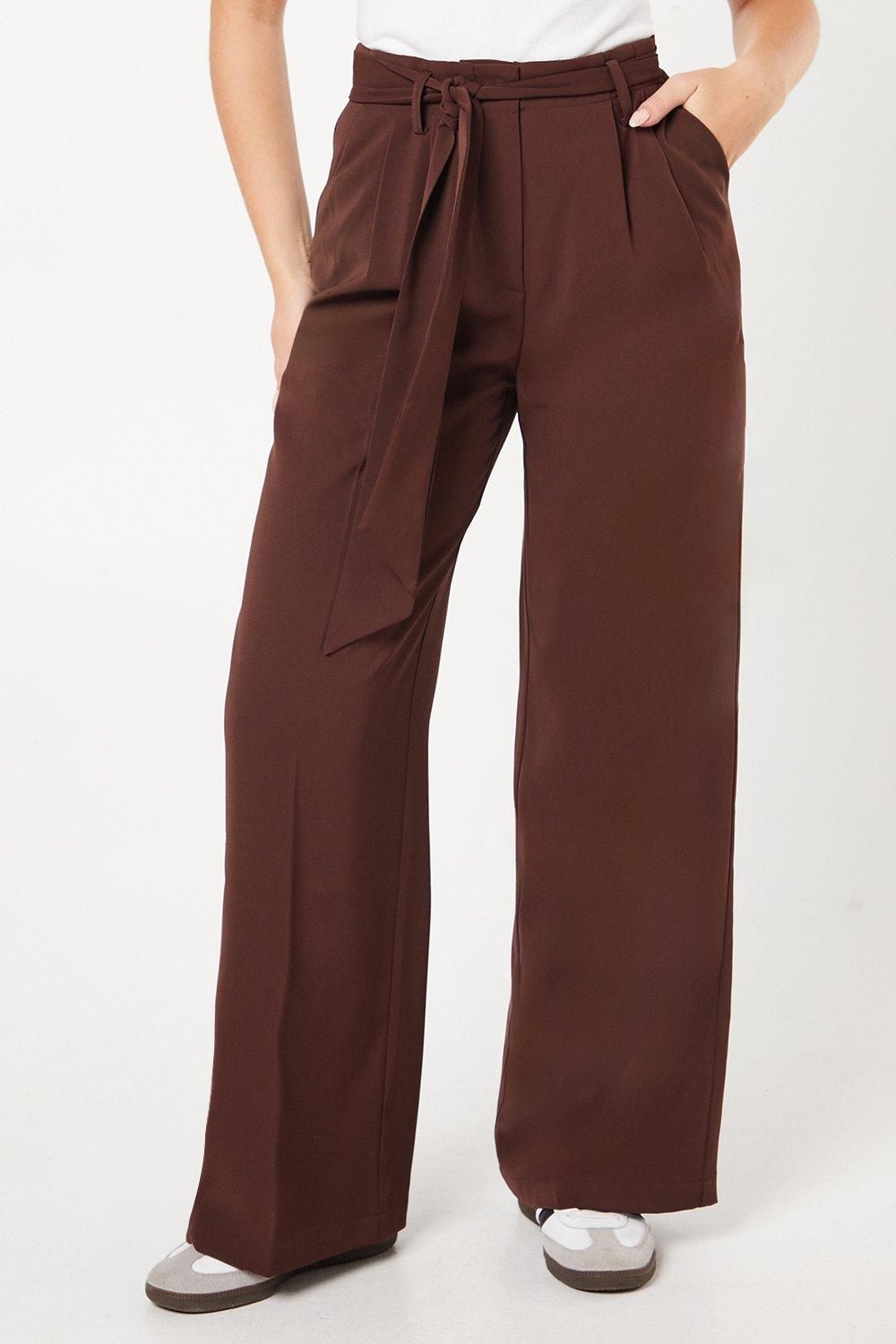 Dorothy Perkins Paperbag Belted Wide Leg Trouser Chocolate image 1