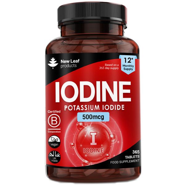 New leaf health Iodine Tablets 500mcg Vegan Thyroid Support - 12 Month Fill 365 High Strength Tablets