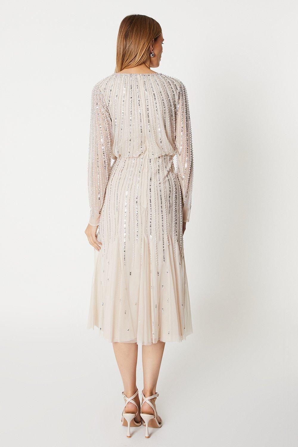 Coast Party Sequin Long Sleeve Midi Dress Champagne image 3