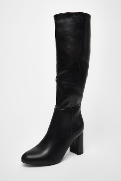 Quiz Black Wide Fit Faux Leather Knee High Boots