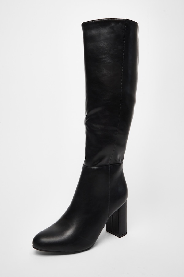Quiz Black Wide Fit Faux Leather Knee High Boots