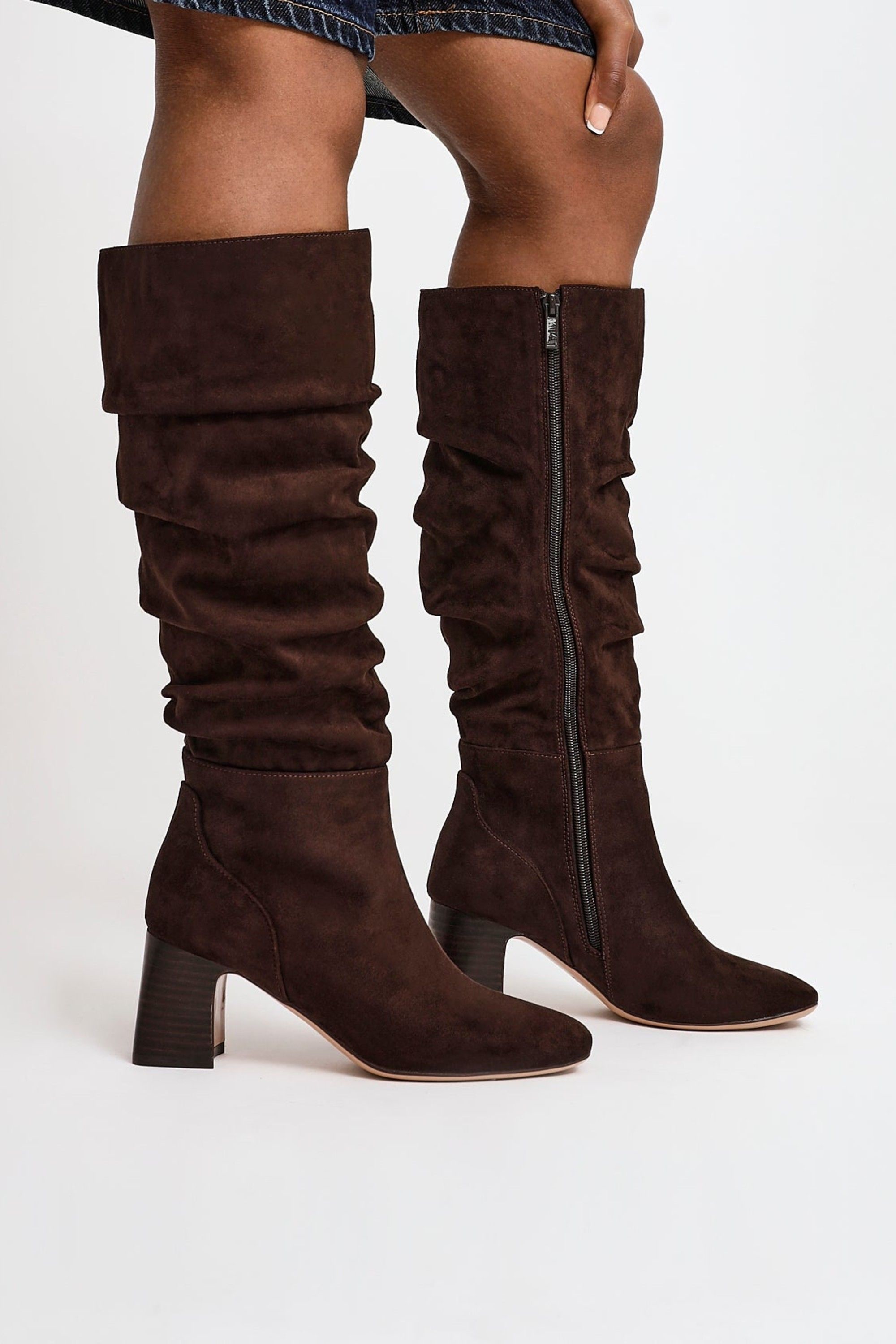 Linzi Alpine Dark Brown Faux Suede Ruched Long Boot image 6