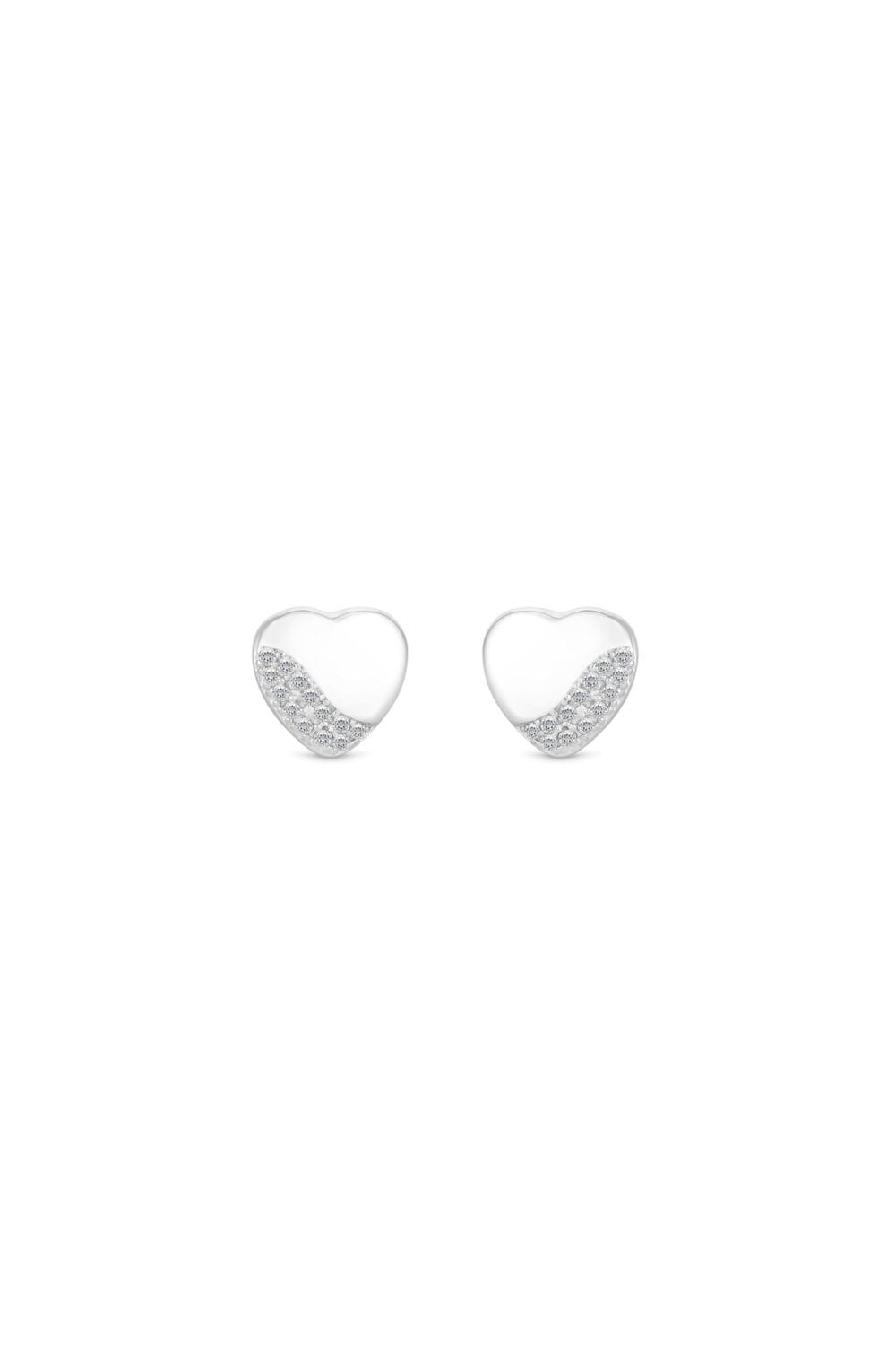 Simply Silver Sterling Silver 925 Polished and Pave Heart Stud Earrings image 1