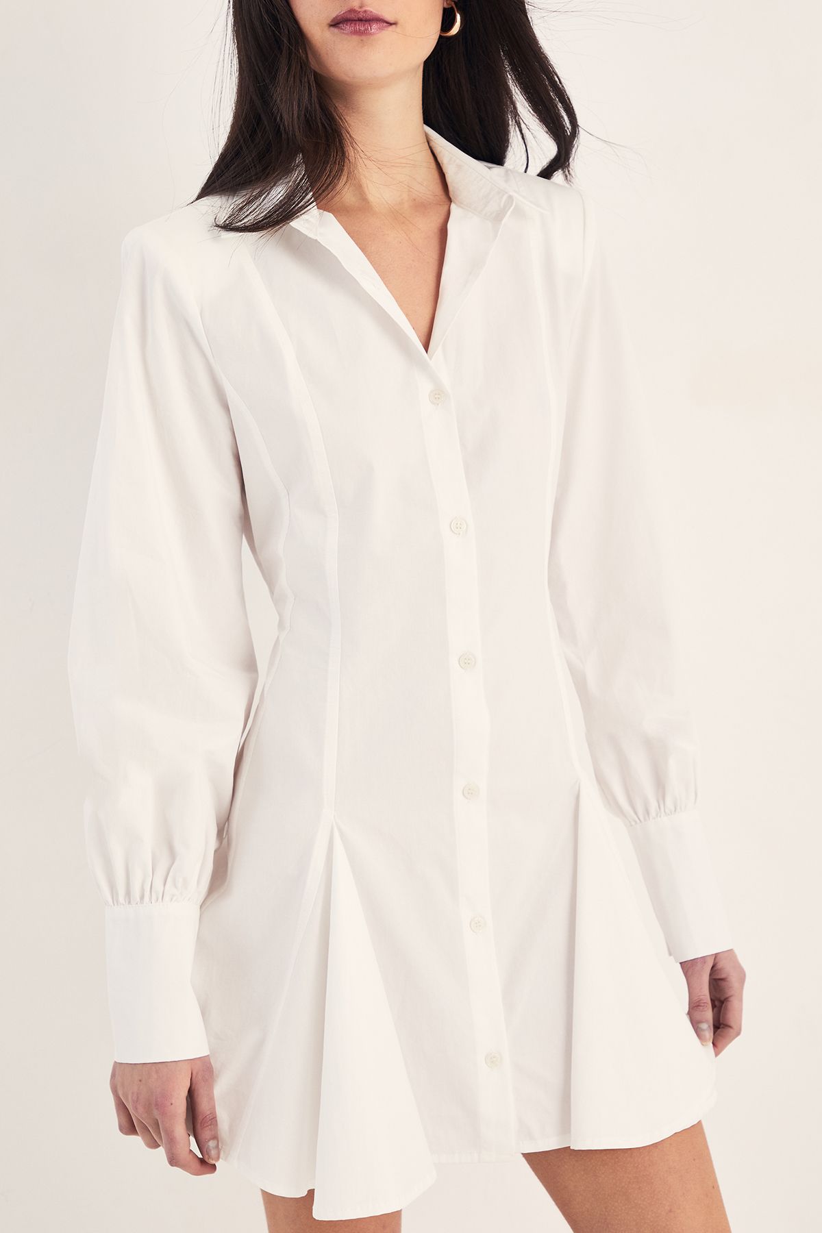 NastyGal Cotton Seam Detail Shoulder Pad Flippy Shirt Dress White image 3