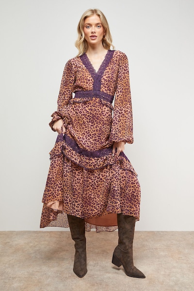 Oasis Printed Lace Detail Volume Boho Maxi Dress Multi