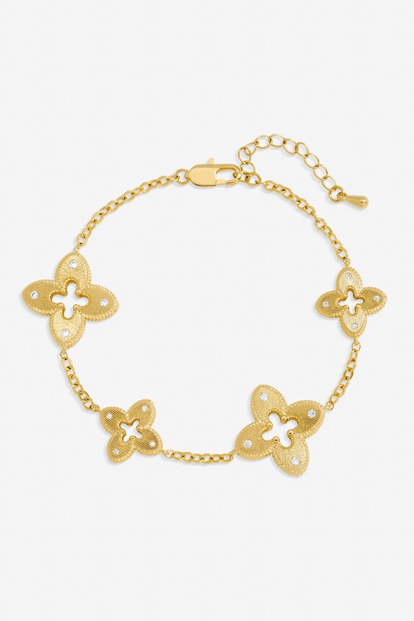 Jon Richard Gold Plated Textured Crystal Clover Bracelet