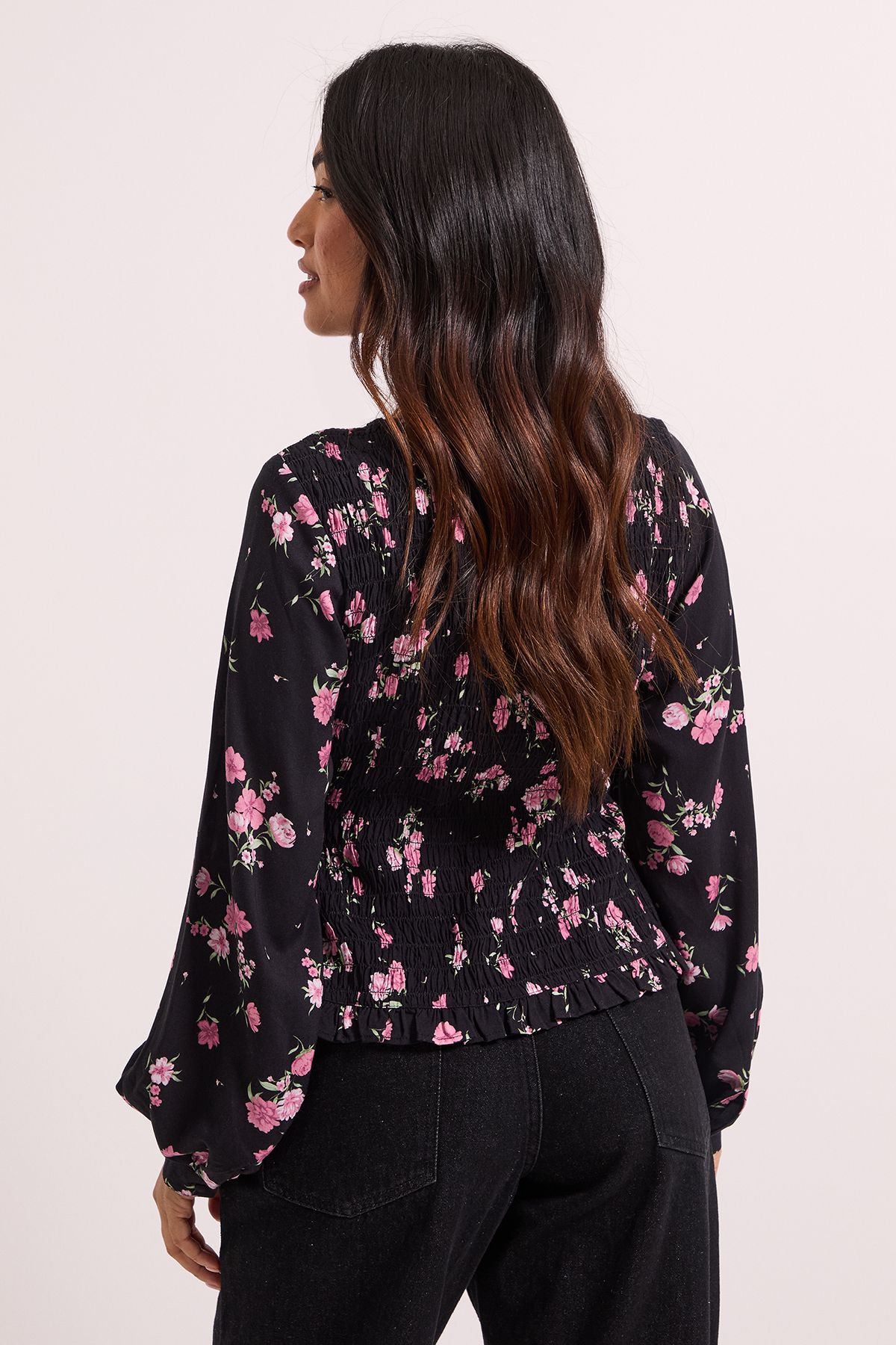 Dorothy Perkins Petite Shirred Bodice Button Through Top Pink image 4