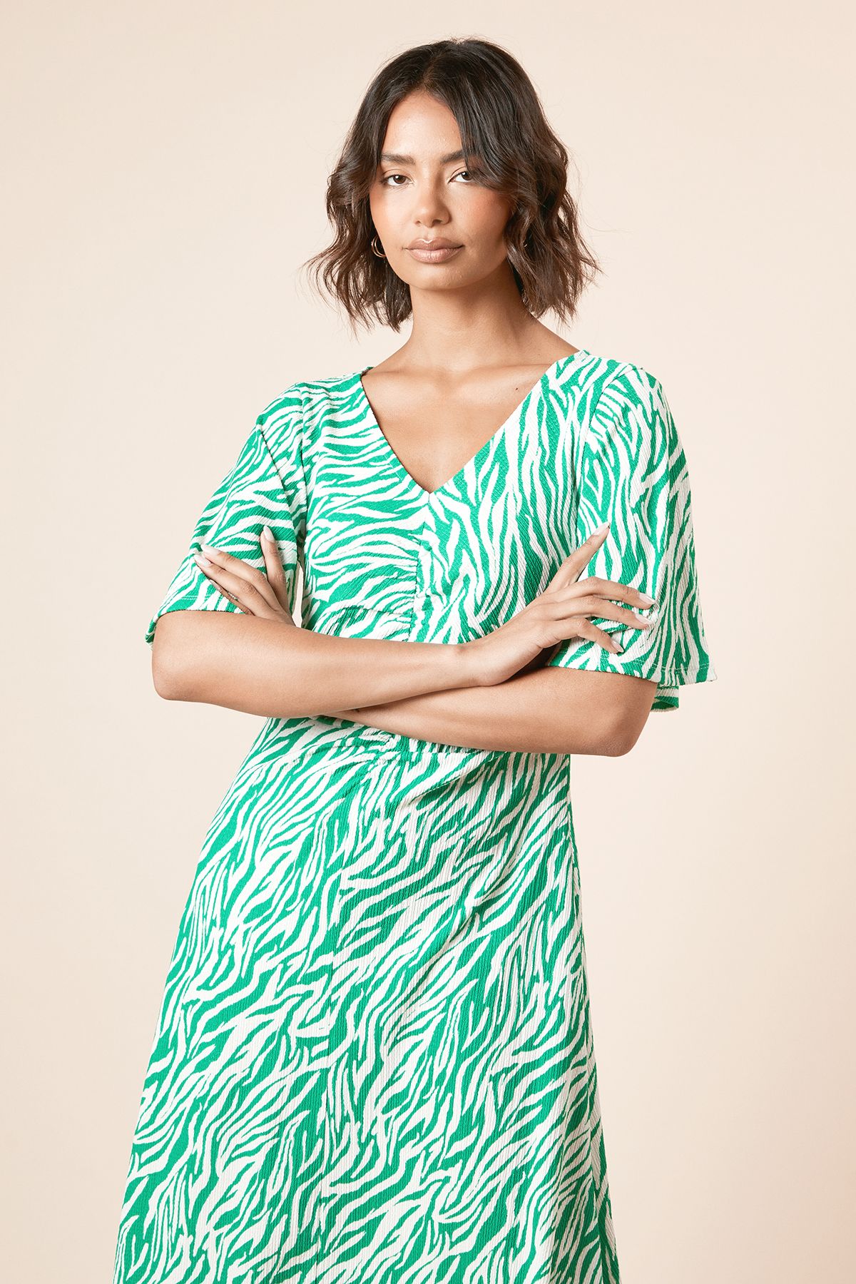 Dorothy Perkins Zebra Angel Sleeve Ruched Front Jersey Midi Dress Zebra image 2